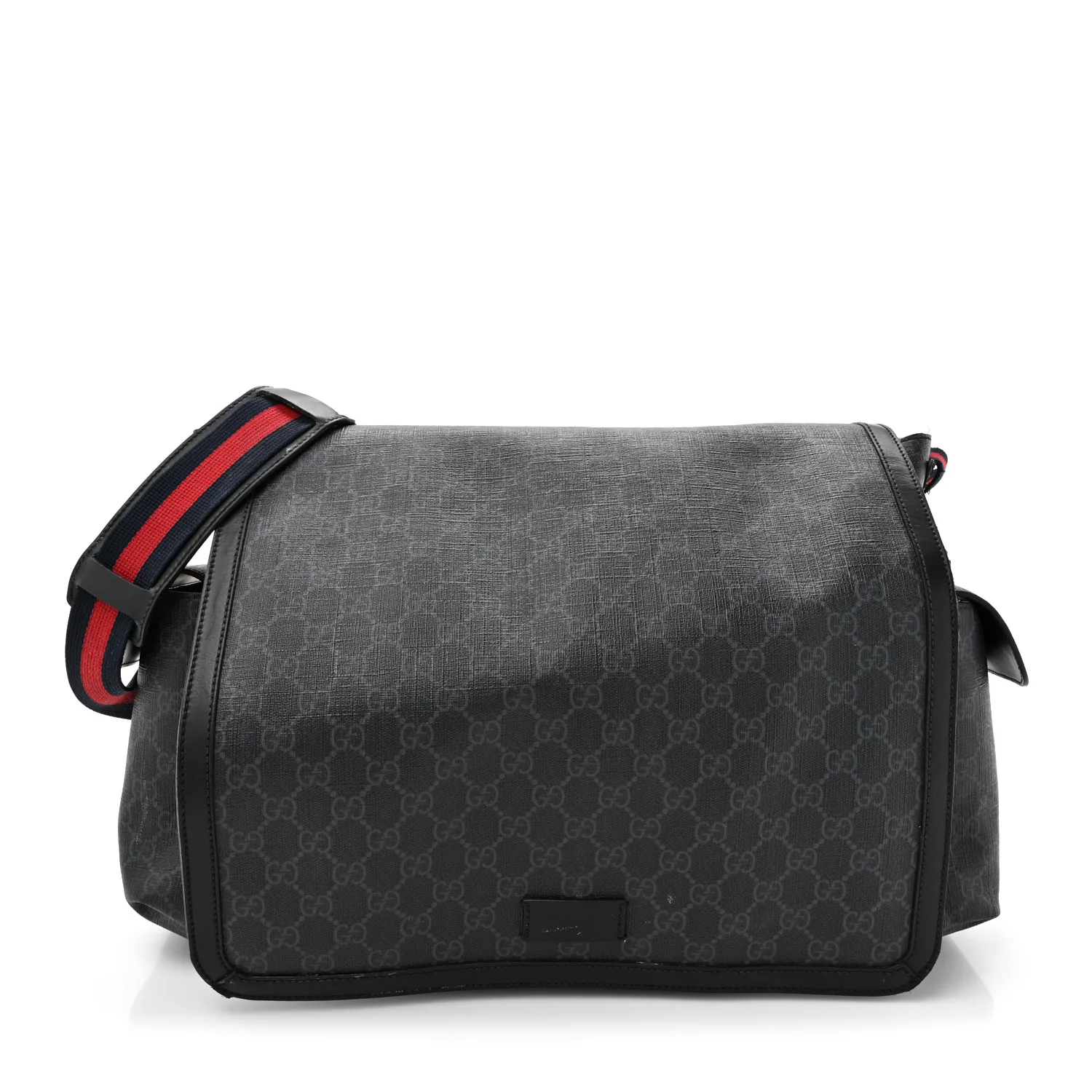 GG Supreme Monogram Web Messenger Diaper Bag Black Grey