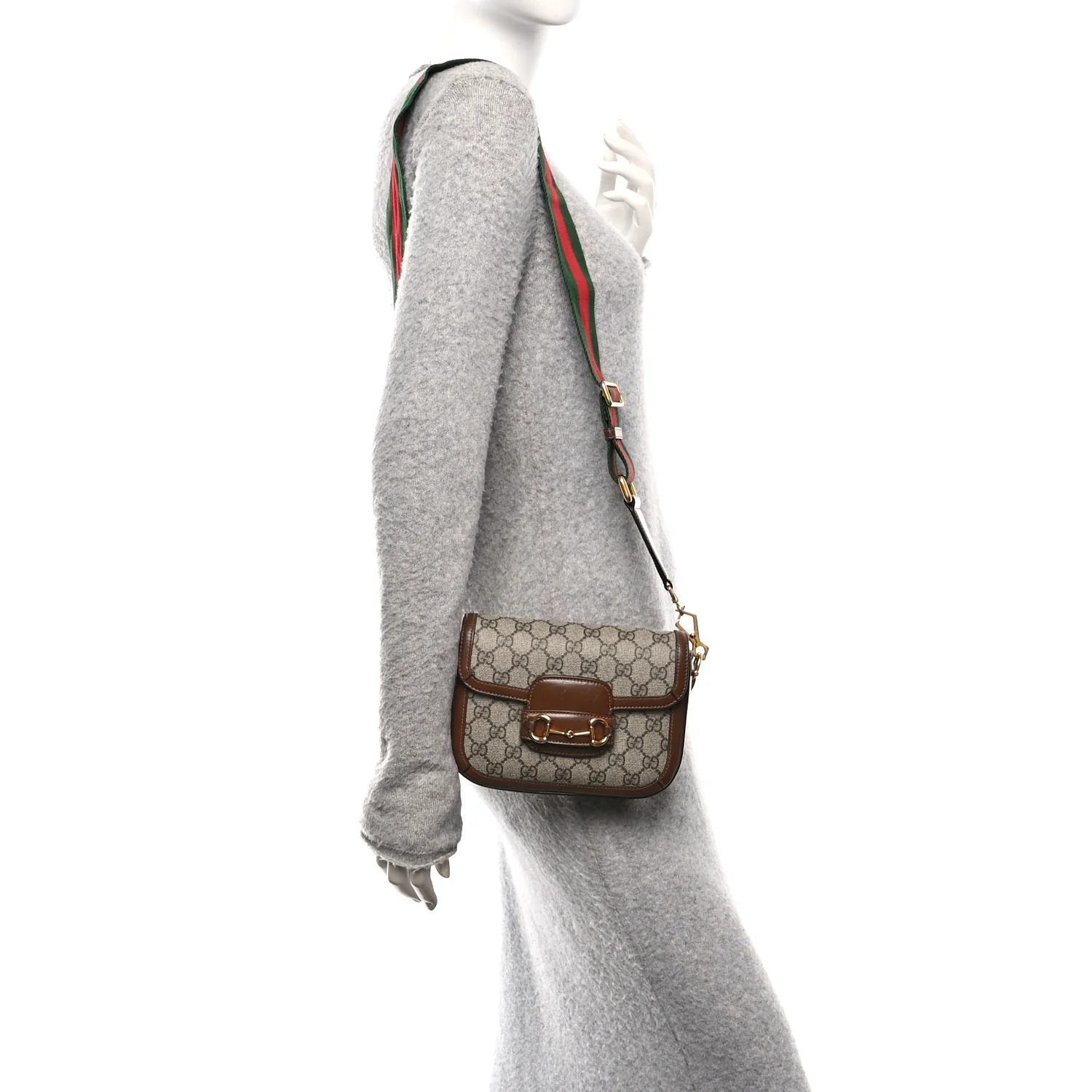 GG Supreme Monogram Web Mini Horsebit 1955 Shoulder Bag Beige Brown Sugar - Image 2