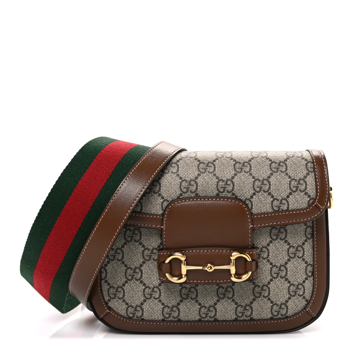 GG Supreme Monogram Web Mini Horsebit 1955 Shoulder Bag Beige Brown Sugar