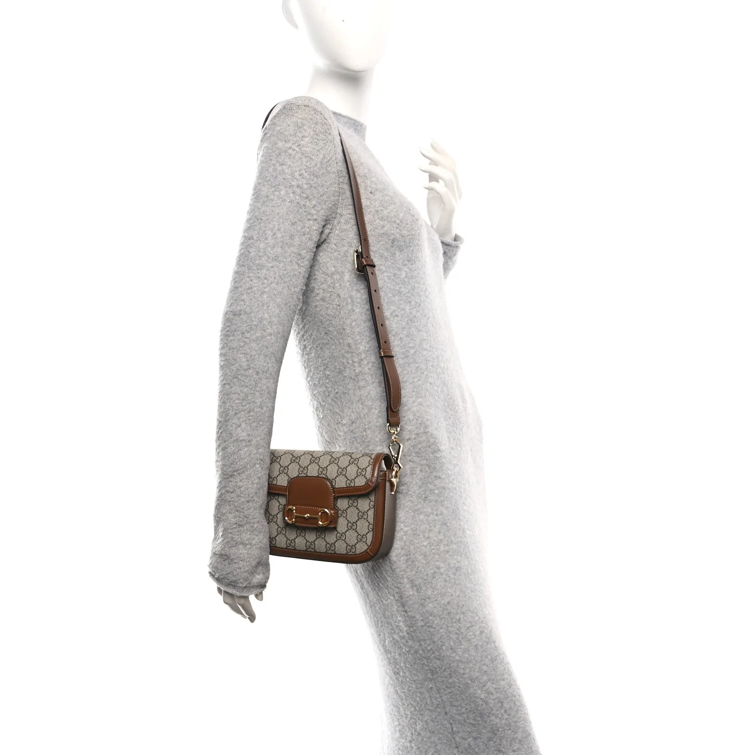 GG Supreme Monogram Web Mini Horsebit 1955 Shoulder Bag Beige Brown Sugar - Image 2
