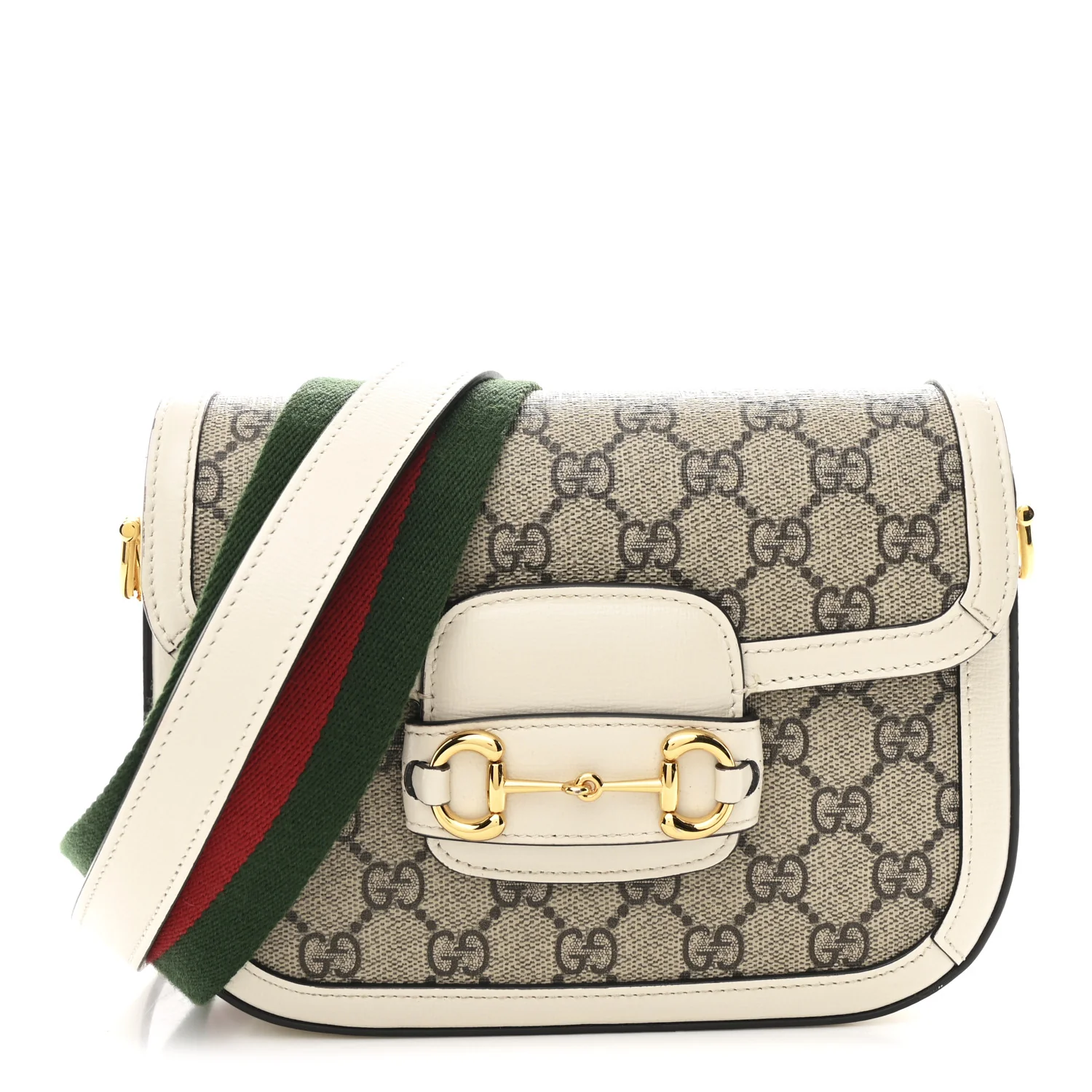 GG Supreme Monogram Web Mini Horsebit 1955 Shoulder Bag Beige Mystic White
