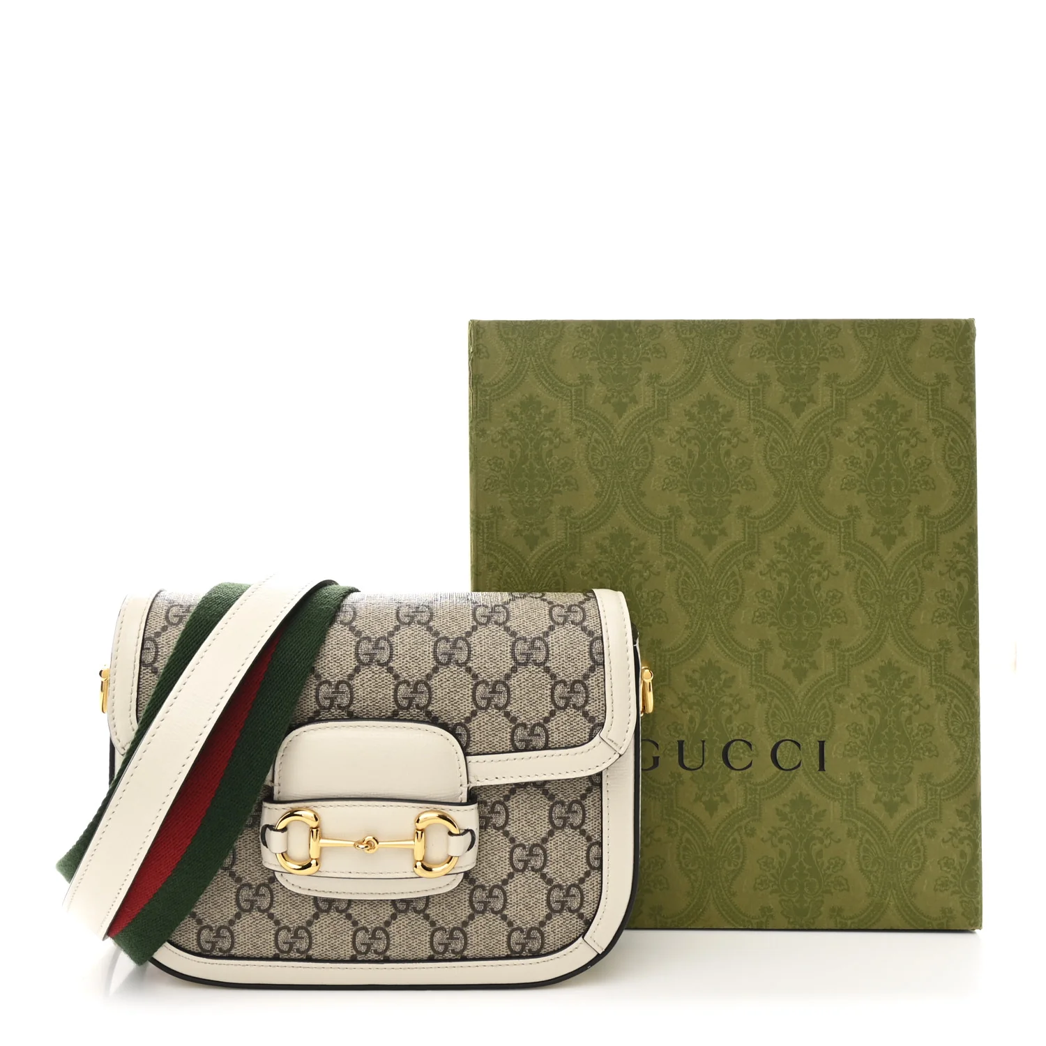 GG Supreme Monogram Web Mini Horsebit 1955 Shoulder Bag Beige Mystic White - Image 11