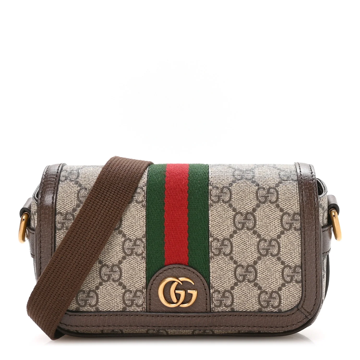 GG Supreme Monogram Web Mini Ophidia Flap Shoulder Bag Brown