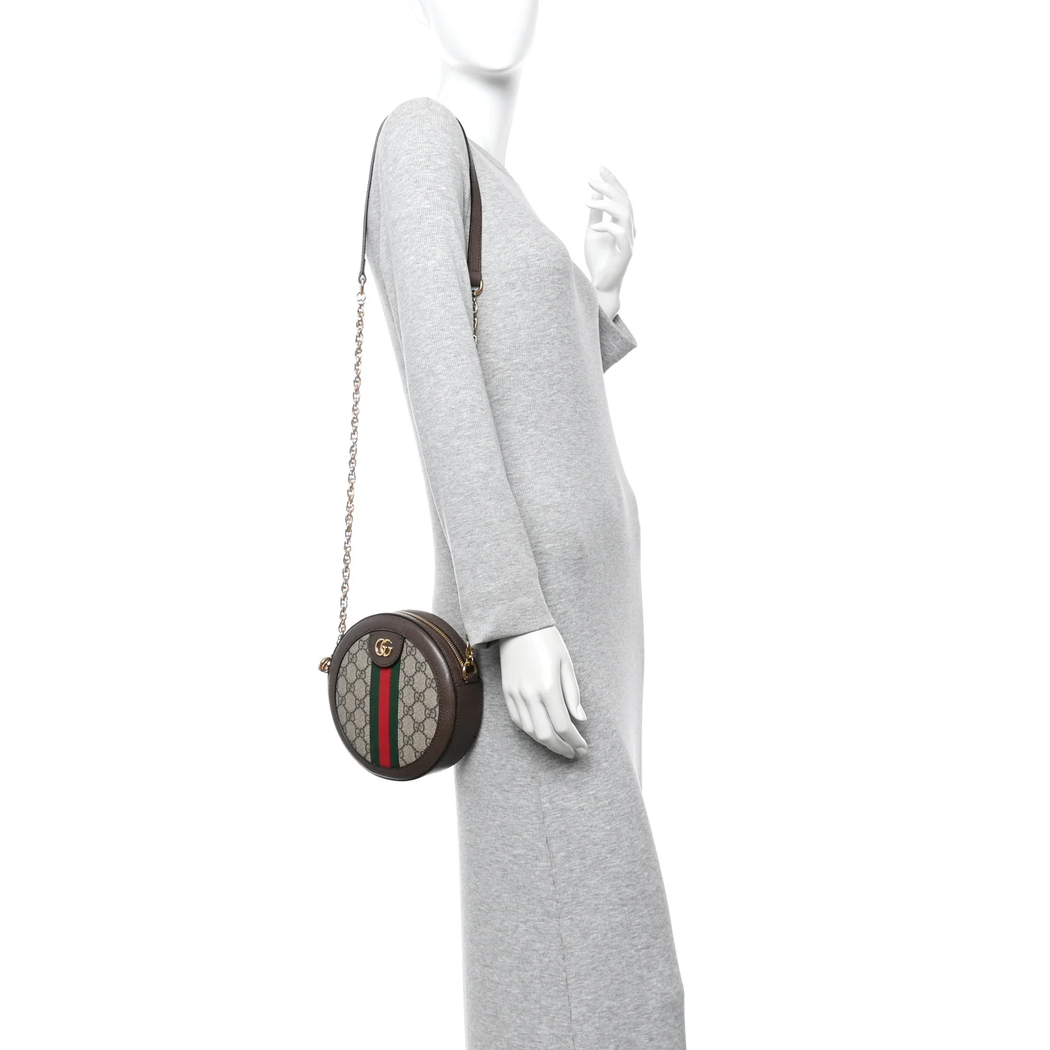 GG Supreme Monogram Web Mini Ophidia Round Shoulder Bag Brown - Image 4
