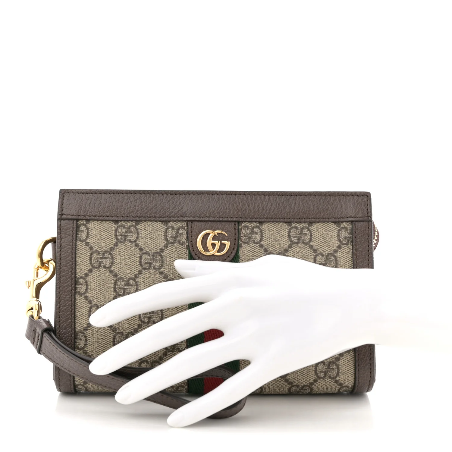 GG Supreme Monogram Web Ophidia Wristlet Brown - Image 2