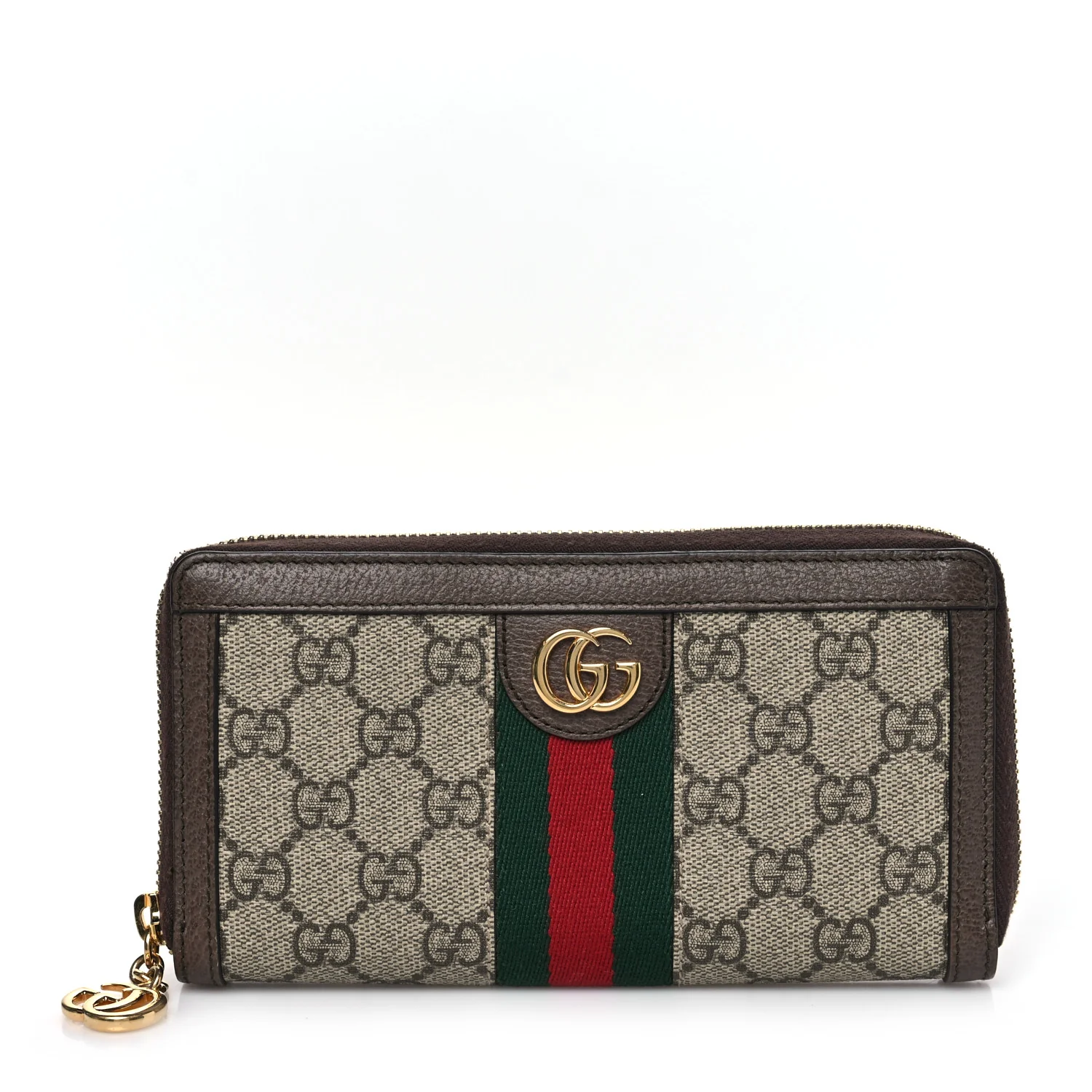 GG Supreme Monogram Web Ophidia Zip Around Wallet Brown