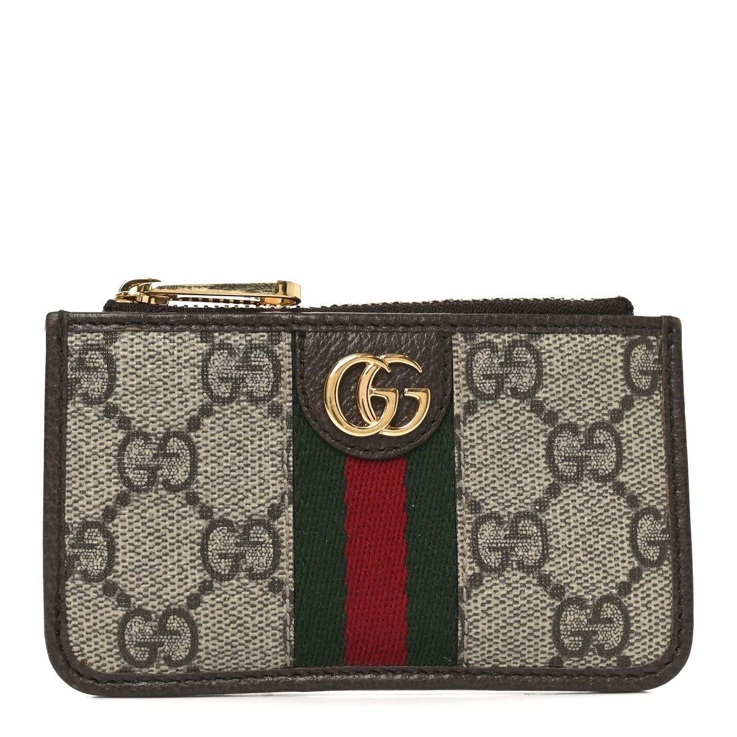 GG Supreme Monogram Web Ophidia Zip Card Case Brown