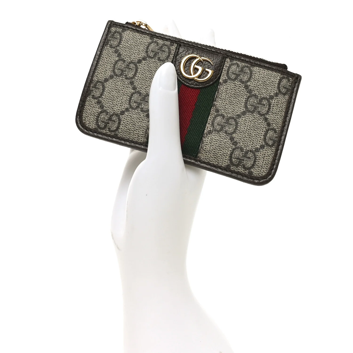 GG Supreme Monogram Web Ophidia Zip Card Case Brown - Image 2