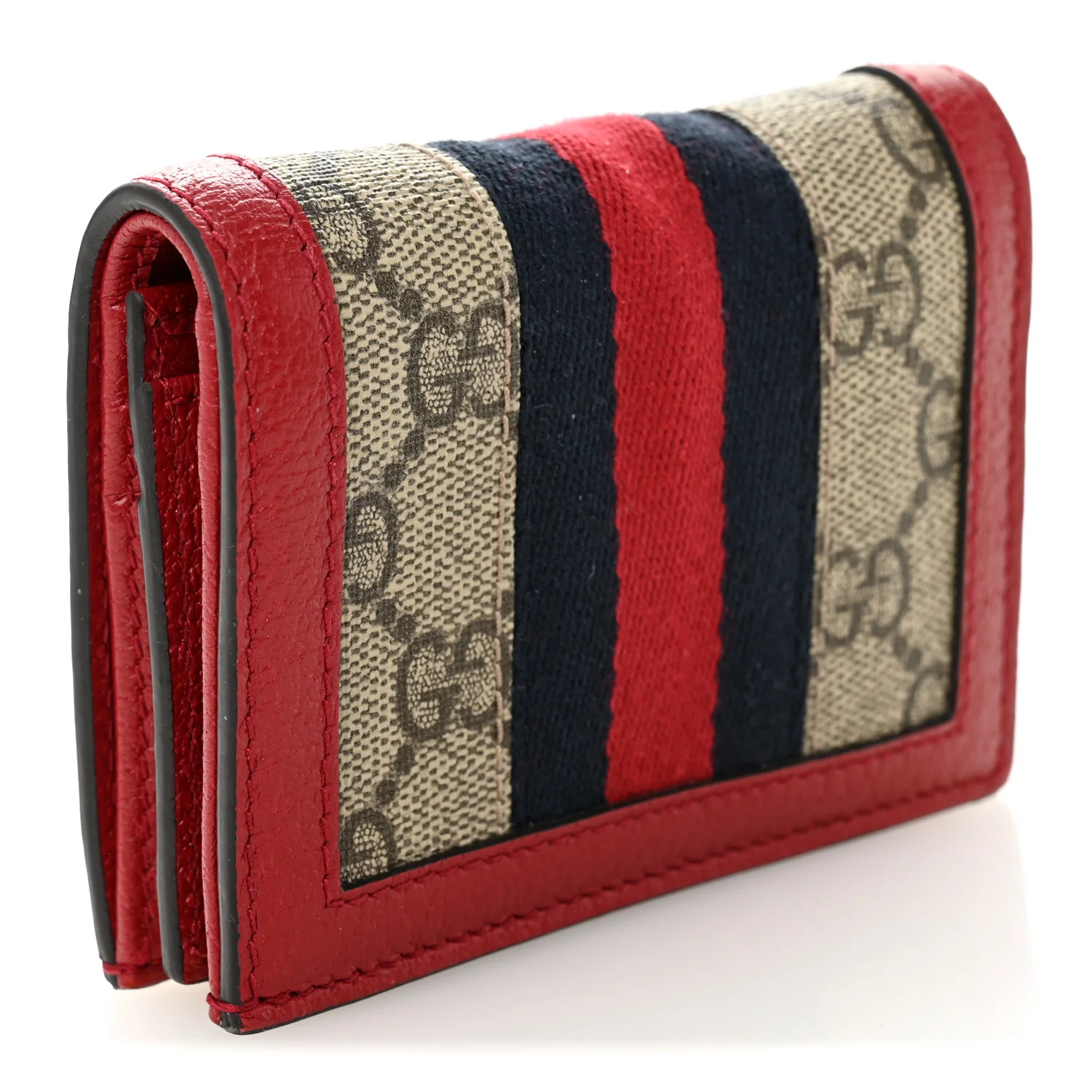 GG Supreme Monogram Web Queen Margaret Card Case Wallet Red - Image 3