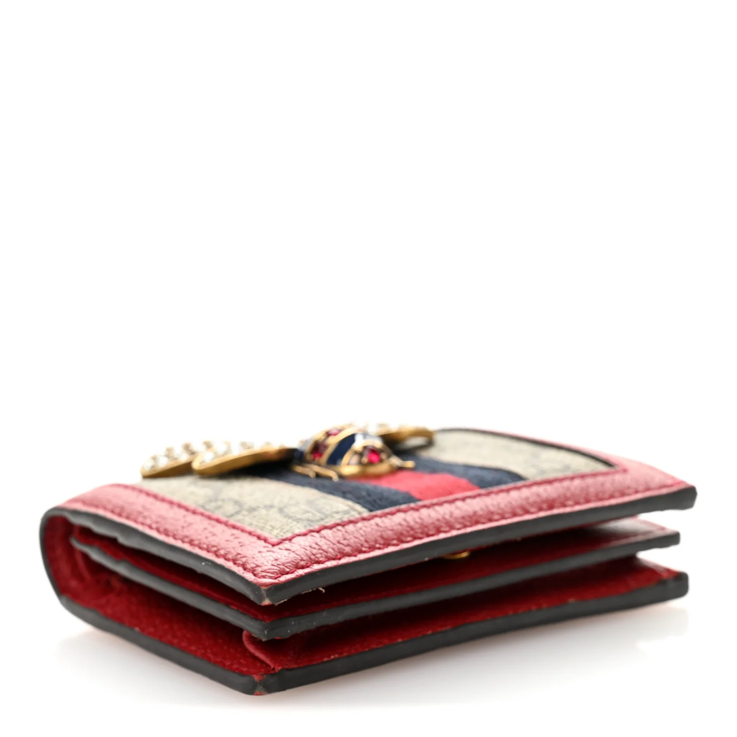 GG Supreme Monogram Web Queen Margaret Card Case Wallet Red - Image 4