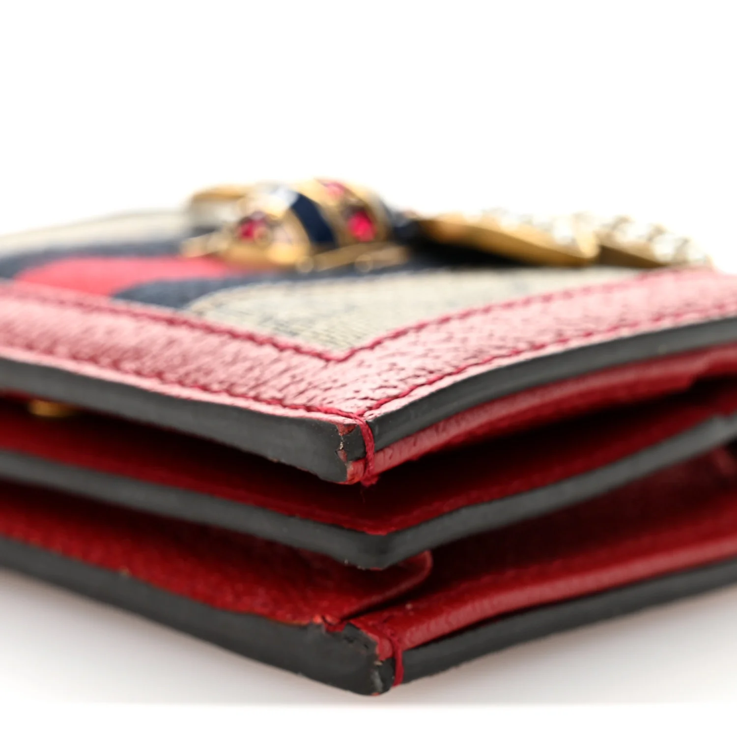 GG Supreme Monogram Web Queen Margaret Card Case Wallet Red - Image 9