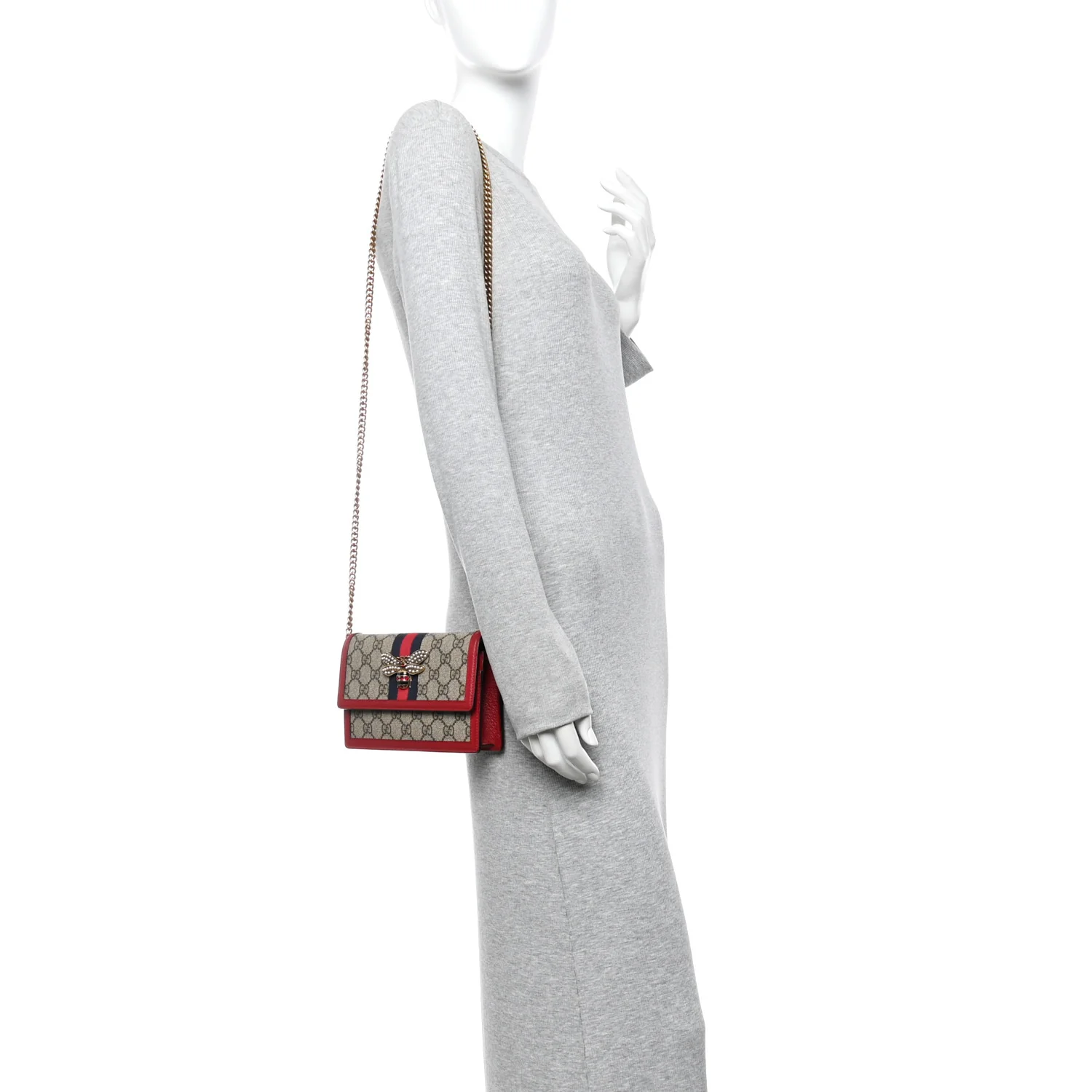 GG Supreme Monogram Web Queen Margaret Chain Wallet Red - Image 2