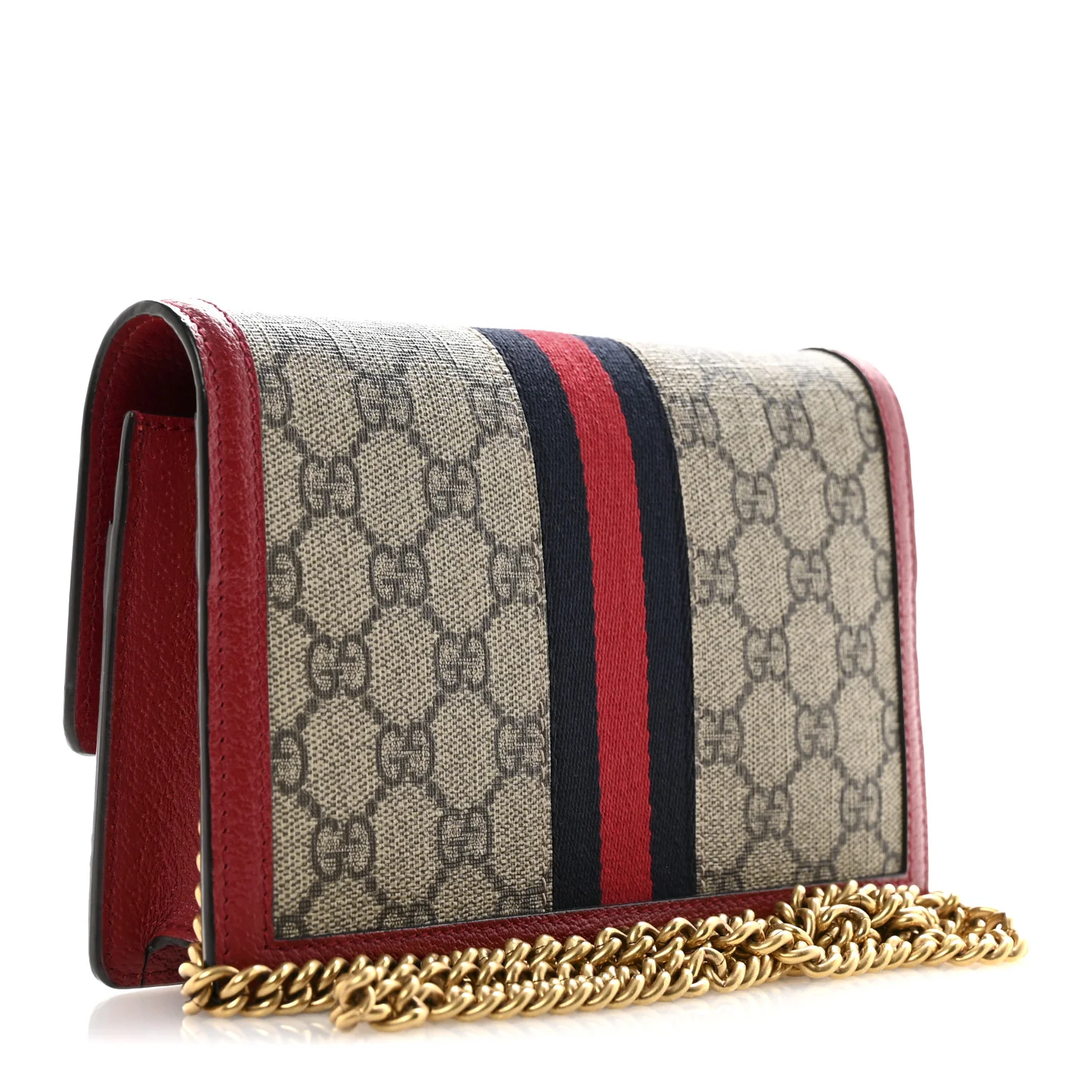 GG Supreme Monogram Web Queen Margaret Chain Wallet Red - Image 3