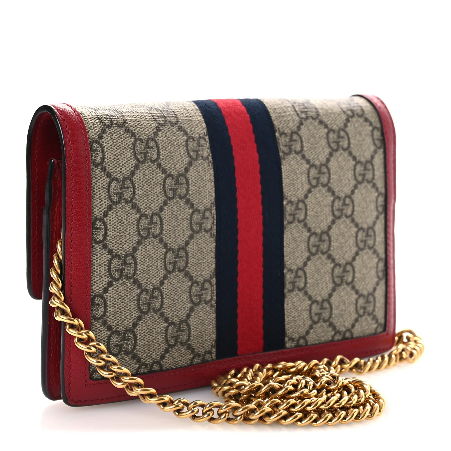GG Supreme Monogram Web Queen Margaret Chain Wallet Red - Image 3