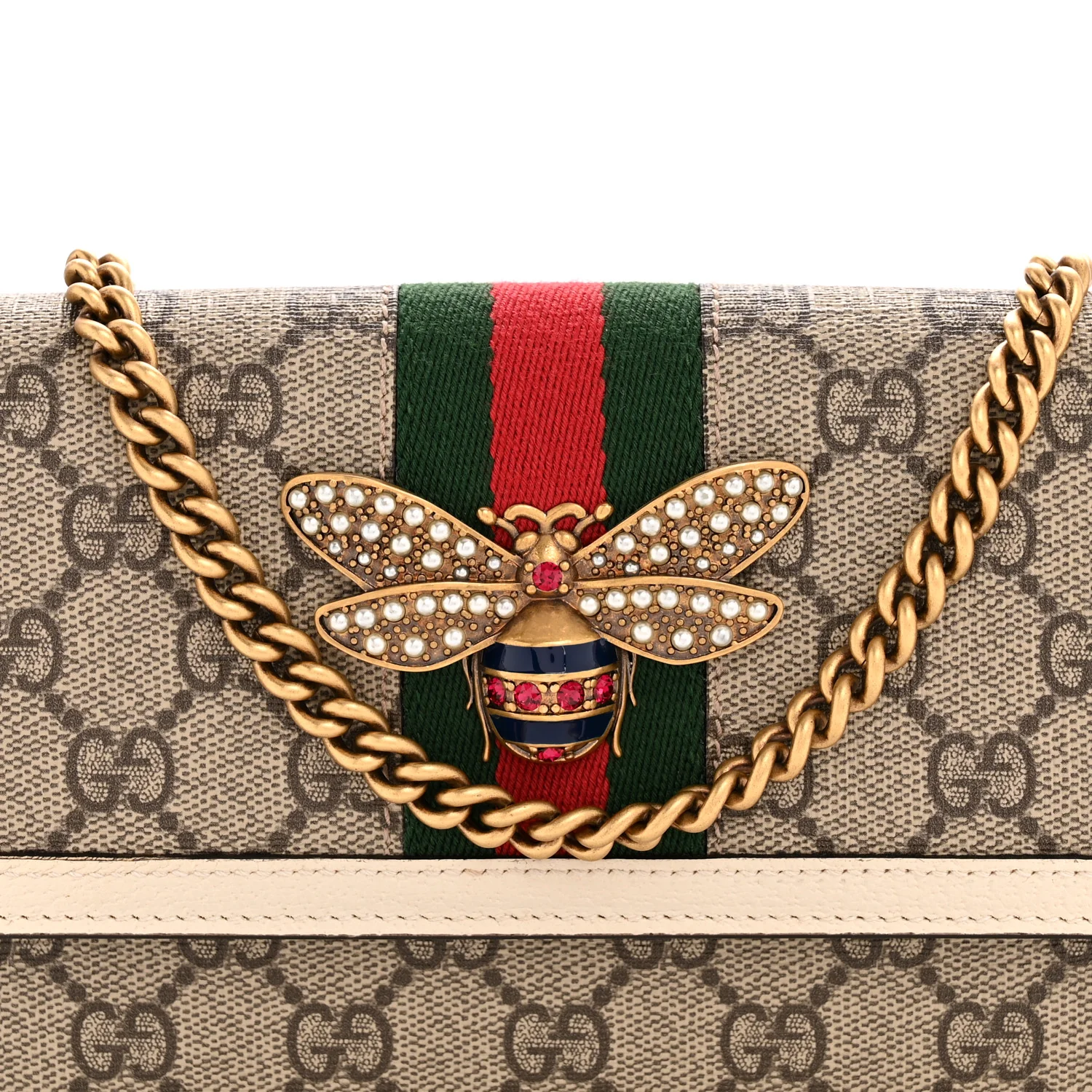 GG Supreme Monogram Web Queen Margaret Chain Wallet White - Image 7