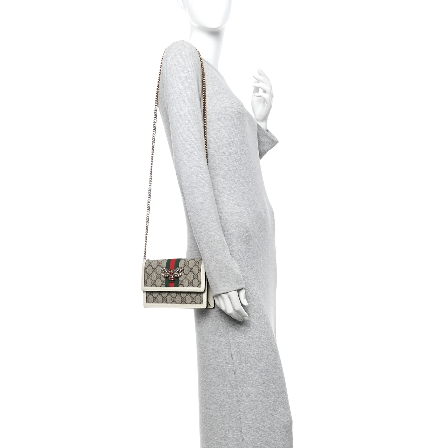 GG Supreme Monogram Web Queen Margaret Chain Wallet White - Image 2