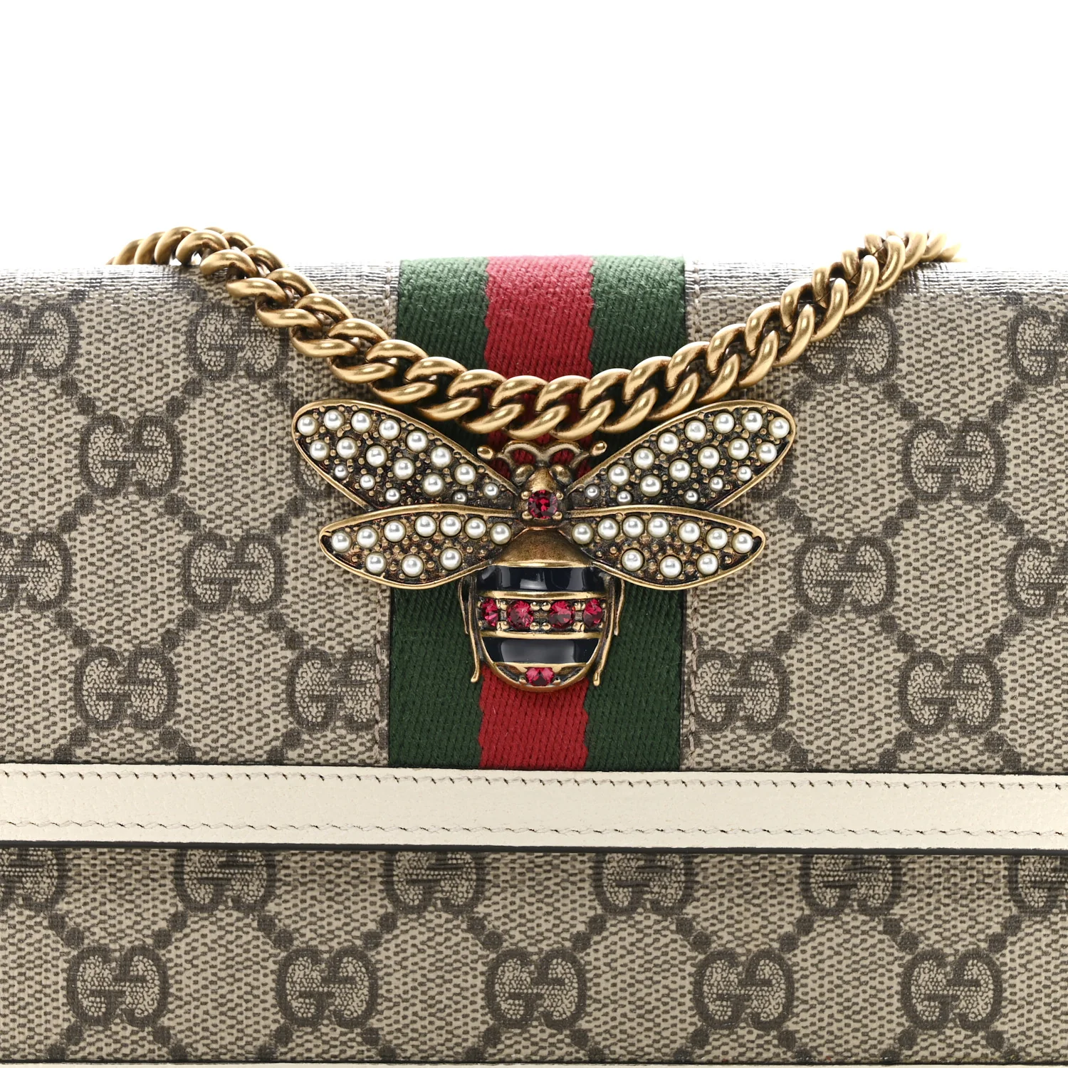 GG Supreme Monogram Web Queen Margaret Chain Wallet White - Image 7