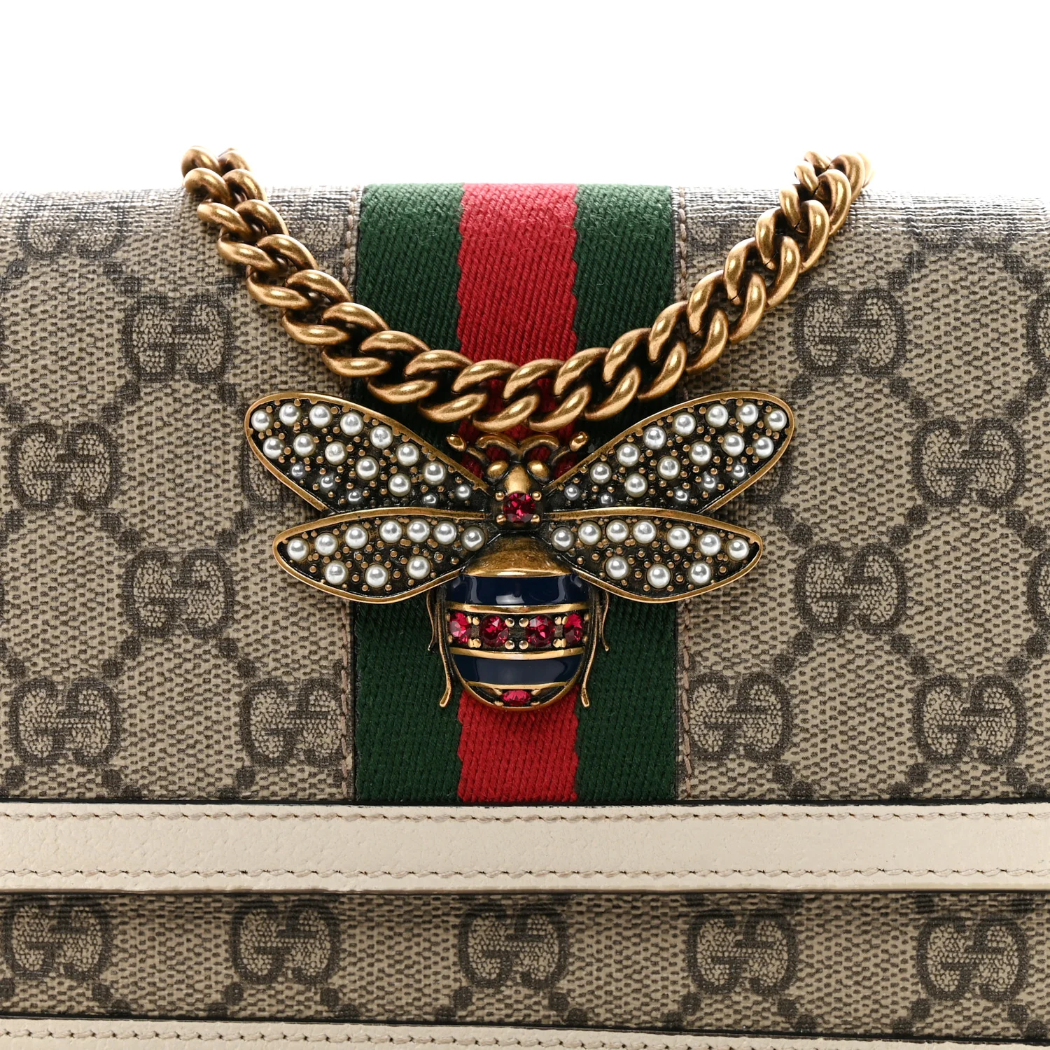 GG Supreme Monogram Web Queen Margaret Chain Wallet White - Image 7