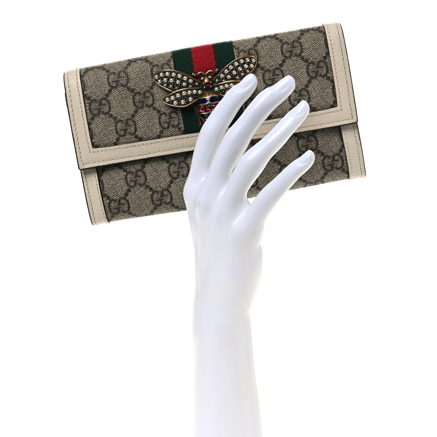 GG Supreme Monogram Web Queen Margaret Flap Wallet Beige Ebony Mystic White - Image 2