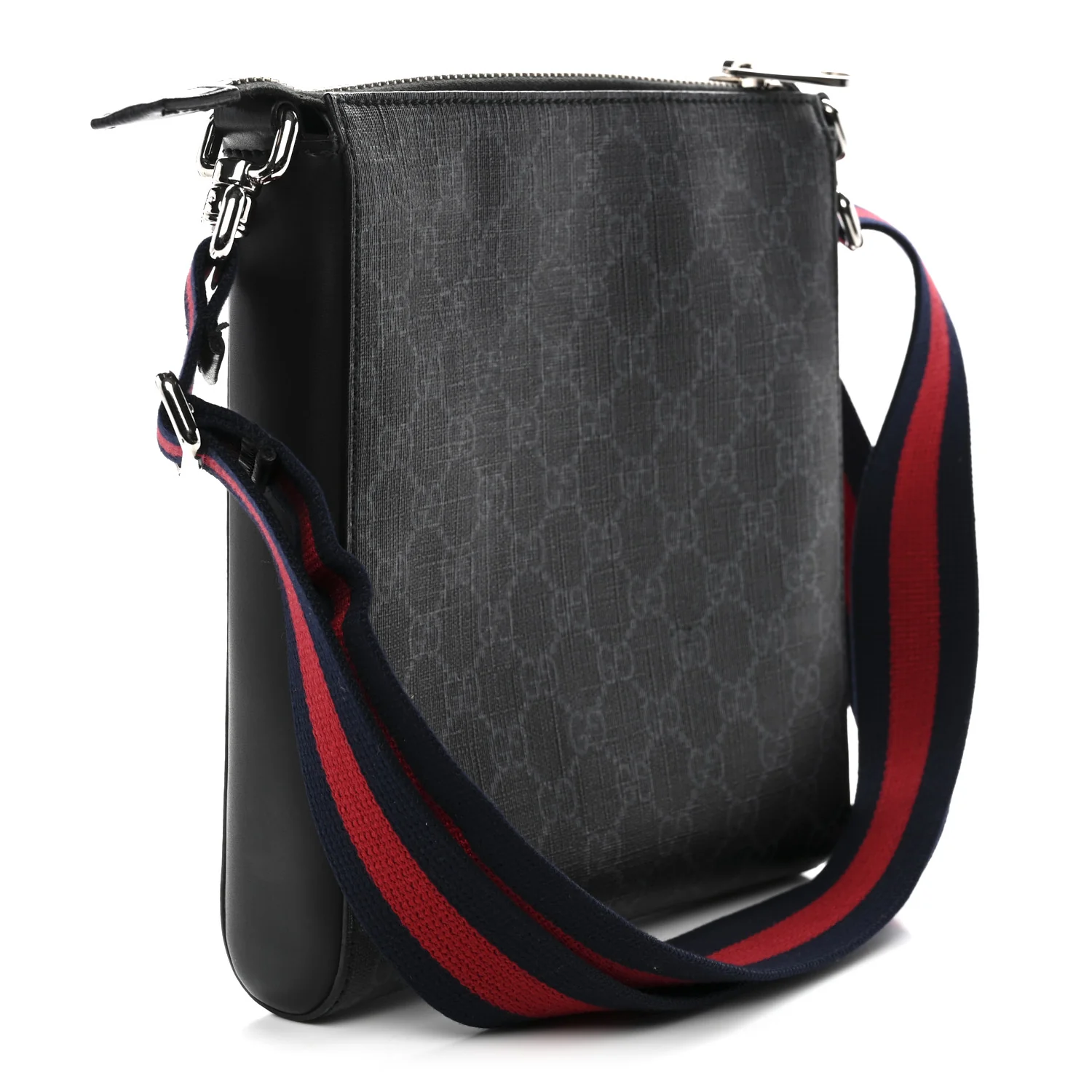 GG Supreme Monogram Web Small Flat Messenger Bag Black Grey - Image 3