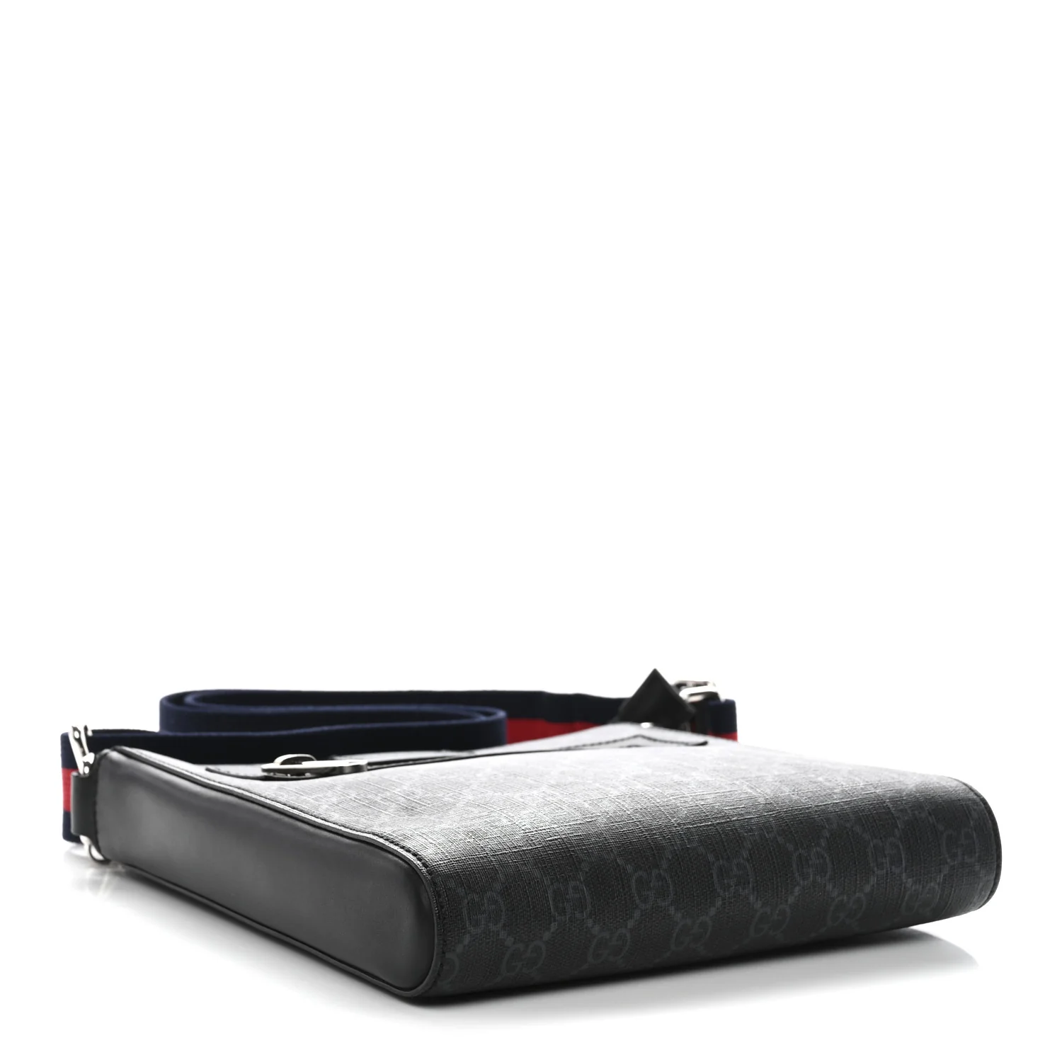 GG Supreme Monogram Web Small Flat Messenger Bag Black Grey - Image 4