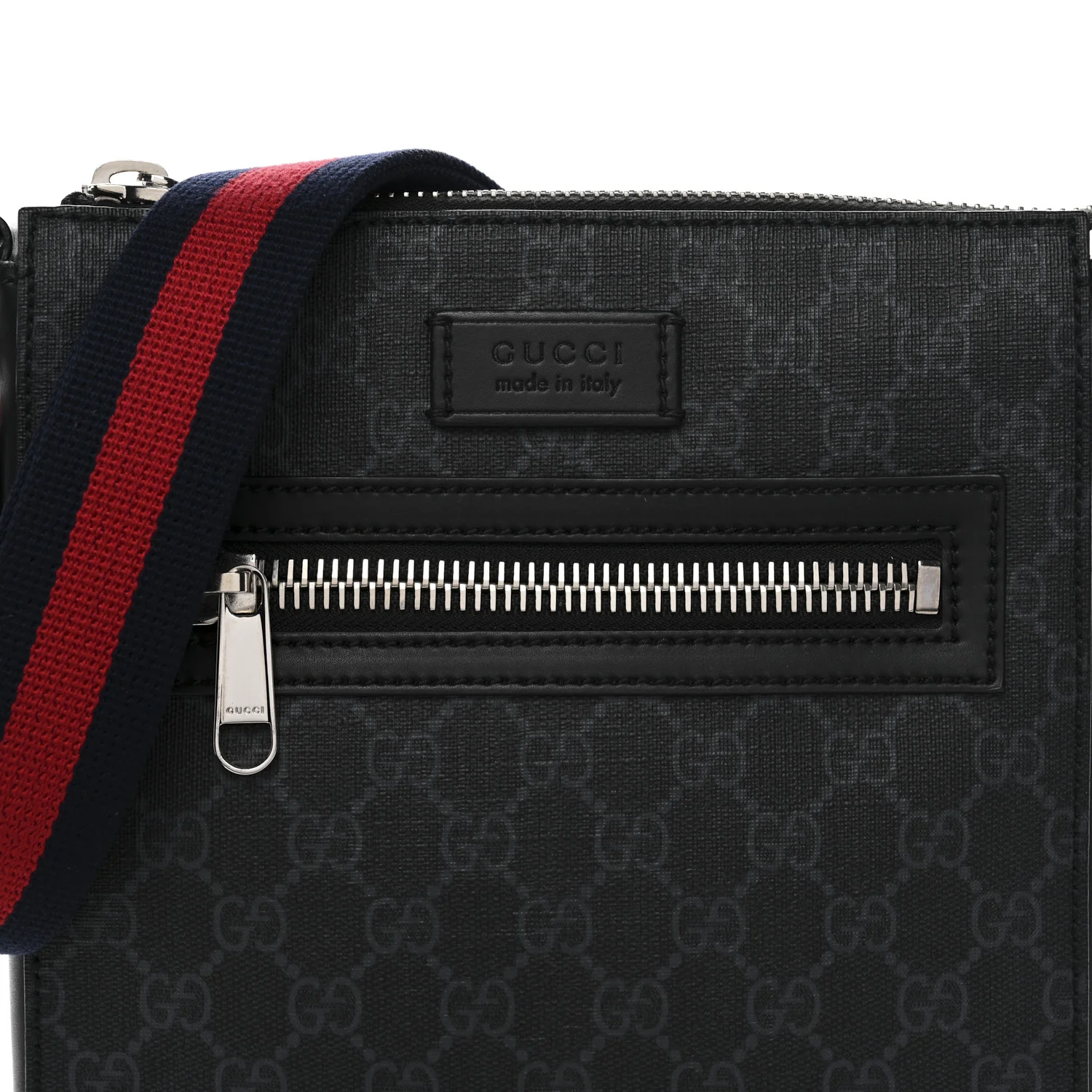 GG Supreme Monogram Web Small Flat Messenger Bag Black Grey - Image 8