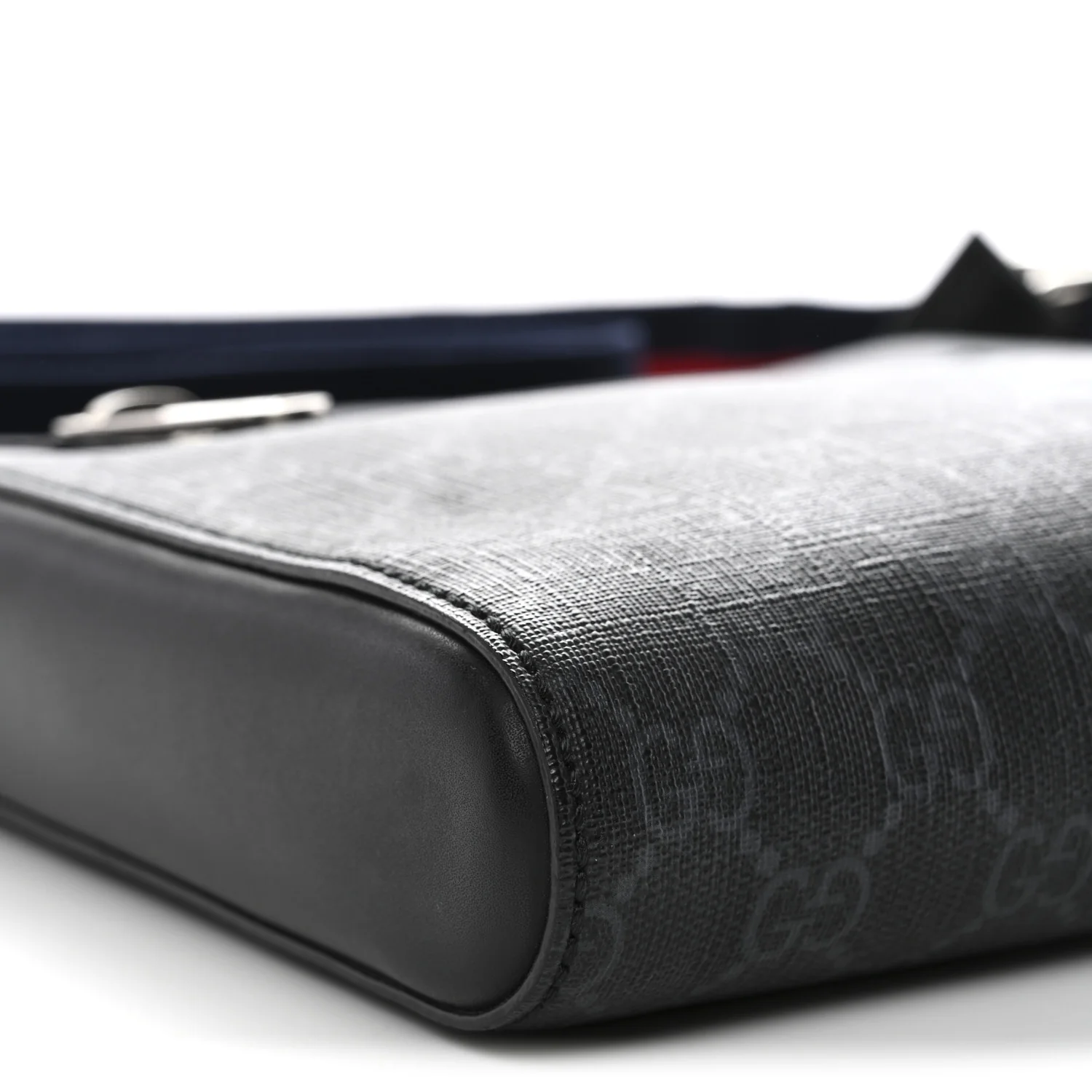 GG Supreme Monogram Web Small Flat Messenger Bag Black Grey - Image 9