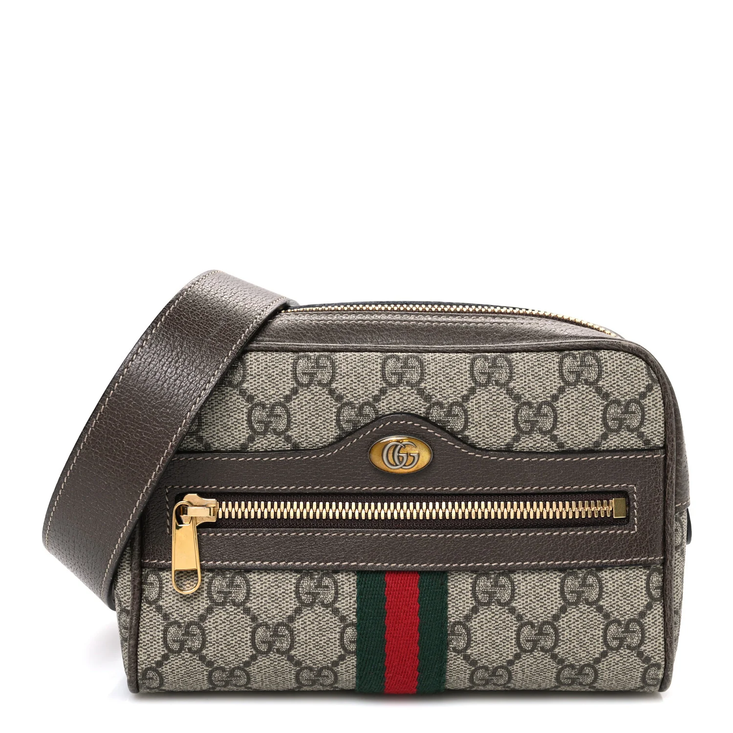GG Supreme Monogram Web Small Ophidia Belt Bag 85 34 Dark Brown