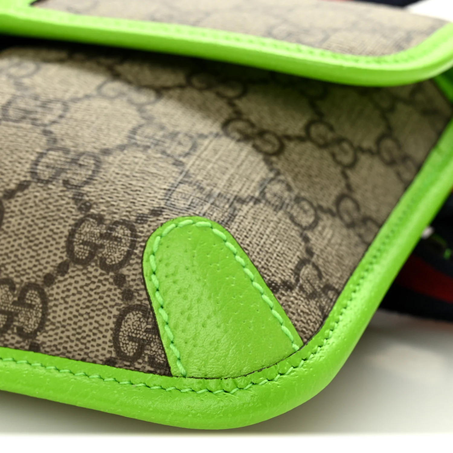 GG Supreme Monogram Web Small Ophidia Belt Bag Beige Ebony Electric Green - Image 10