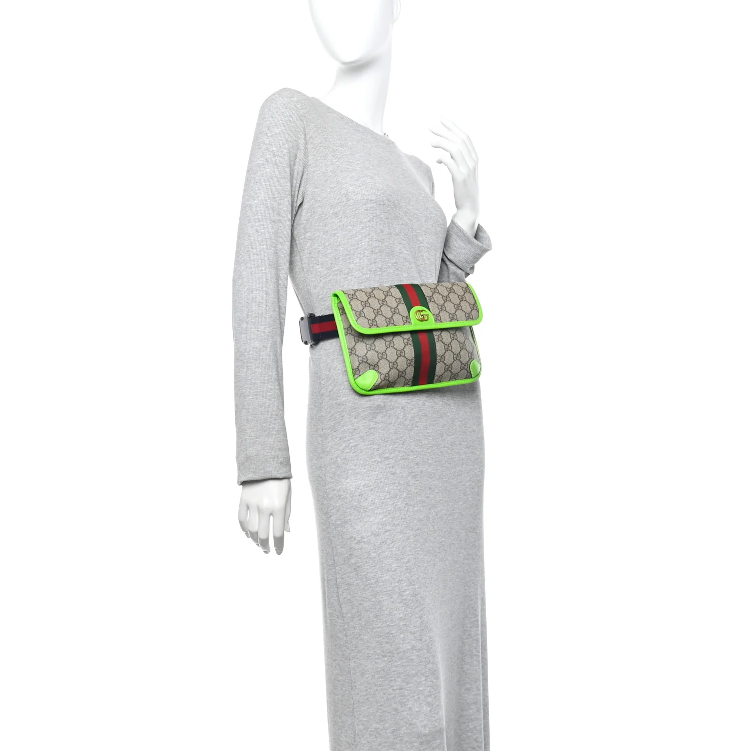 GG Supreme Monogram Web Small Ophidia Belt Bag Beige Ebony Electric Green - Image 3