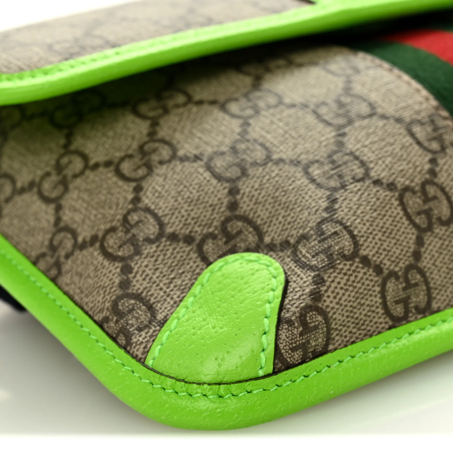 GG Supreme Monogram Web Small Ophidia Belt Bag Beige Ebony Electric Green - Image 9