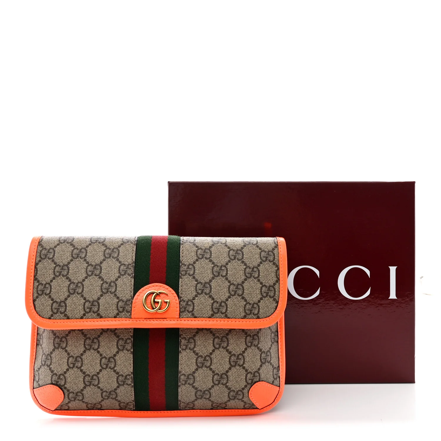 GG Supreme Monogram Web Small Ophidia Belt Bag Beige Ebony Orange Fluo - Image 14