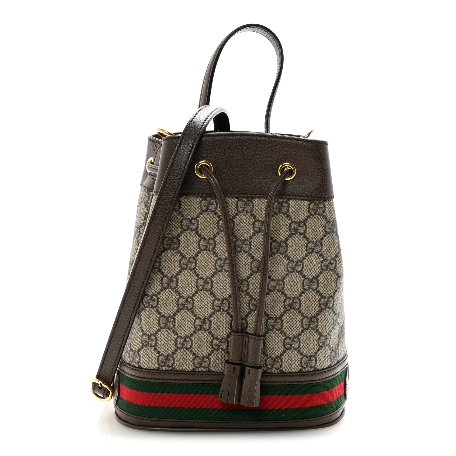 GG Supreme Monogram Web Small Ophidia Bucket Bag Brown