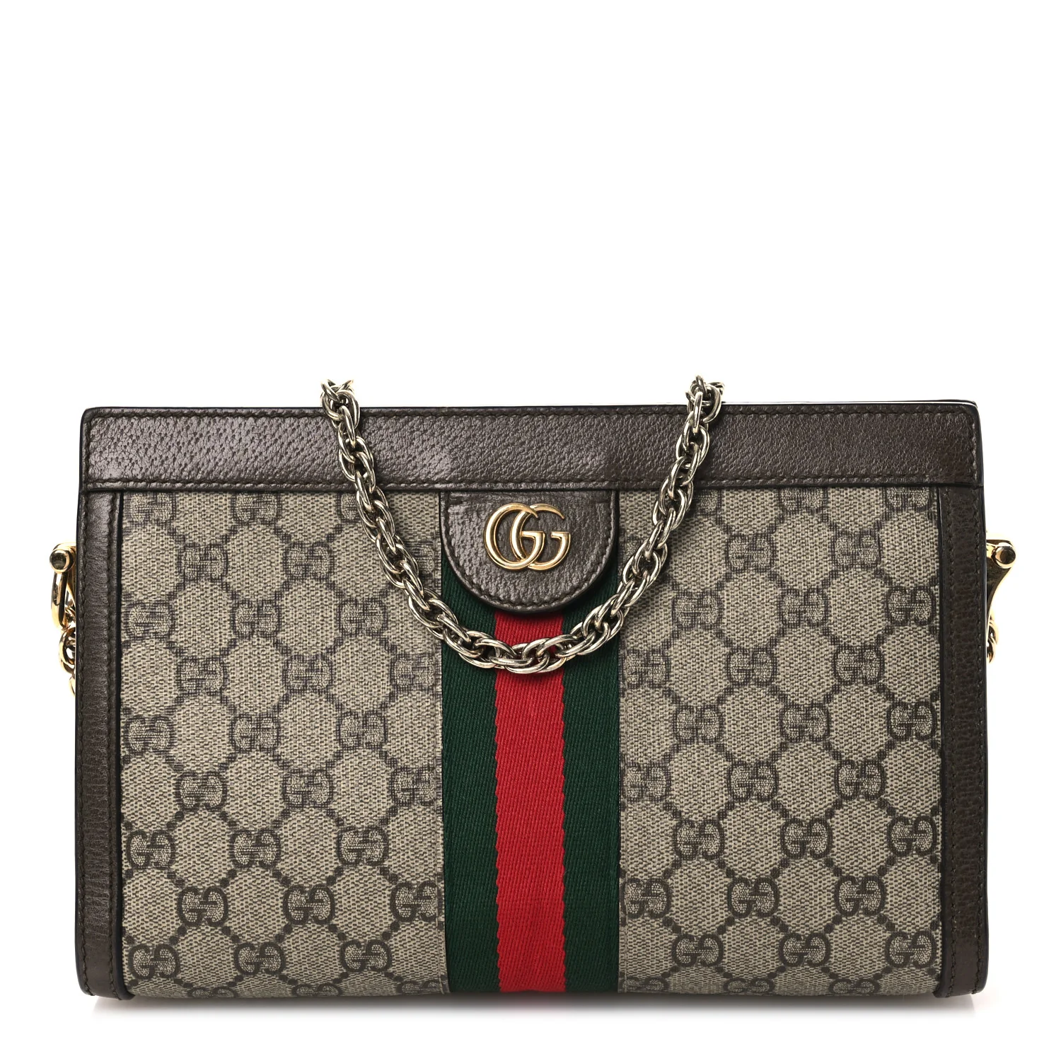 GG Supreme Monogram Web Small Ophidia Chain Shoulder Bag Brown