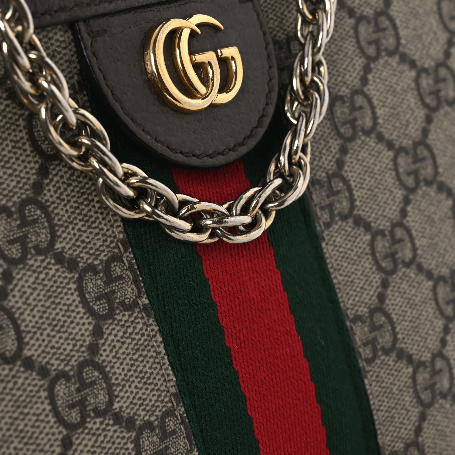 GG Supreme Monogram Web Small Ophidia Chain Shoulder Bag Brown - Image 13