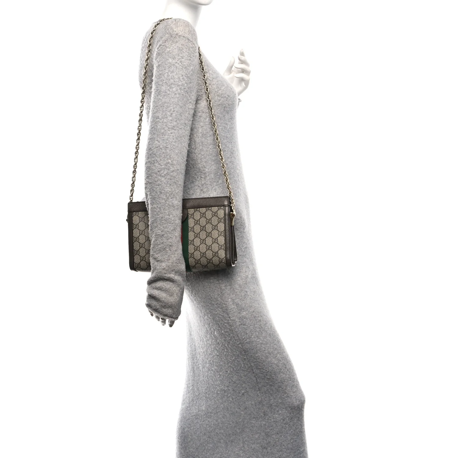 GG Supreme Monogram Web Small Ophidia Chain Shoulder Bag Brown - Image 2
