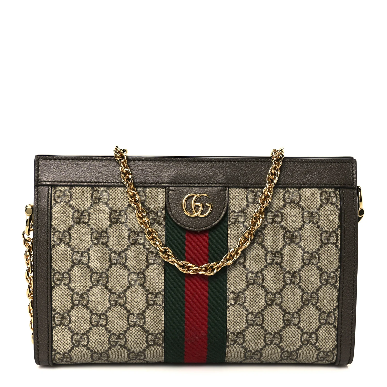 GG Supreme Monogram Web Small Ophidia Chain Shoulder Bag Brown