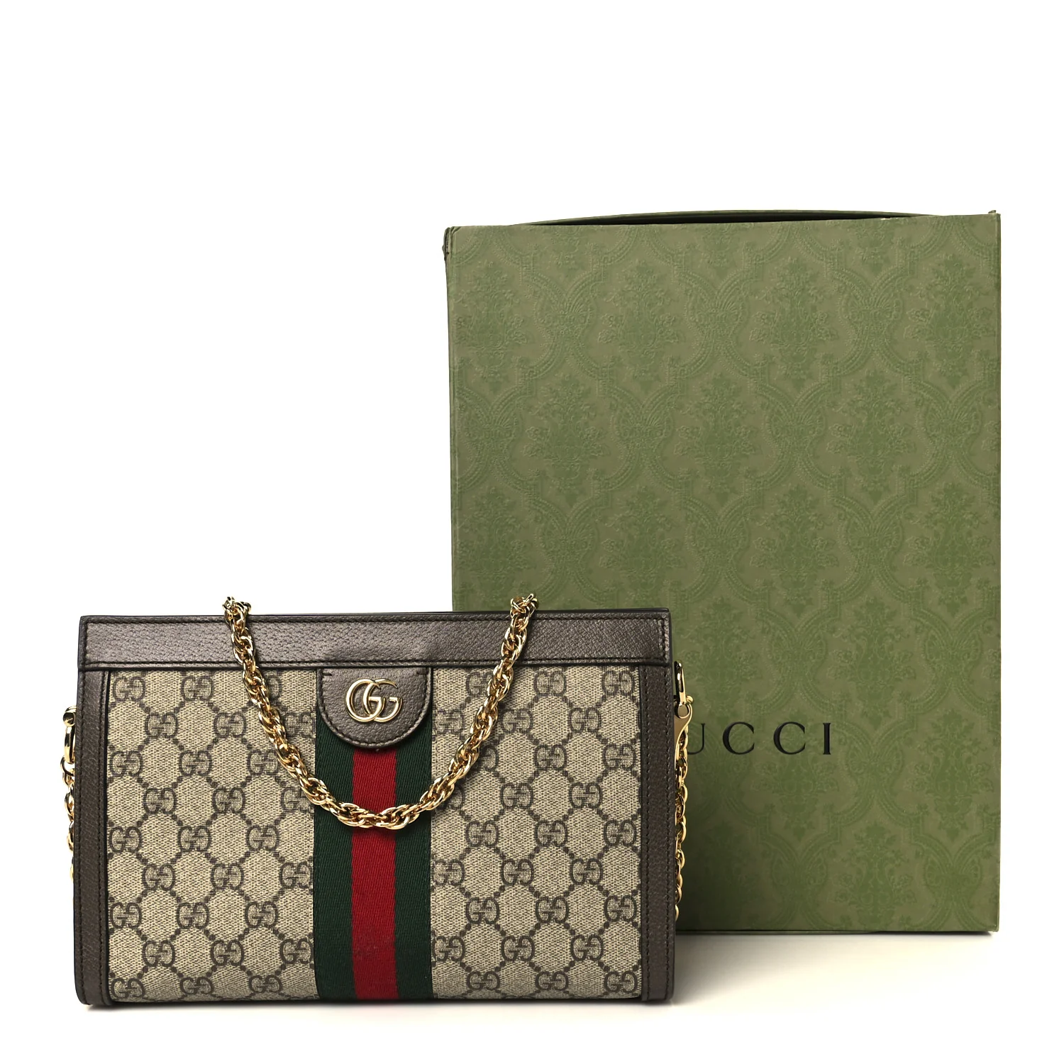 GG Supreme Monogram Web Small Ophidia Chain Shoulder Bag Brown - Image 12