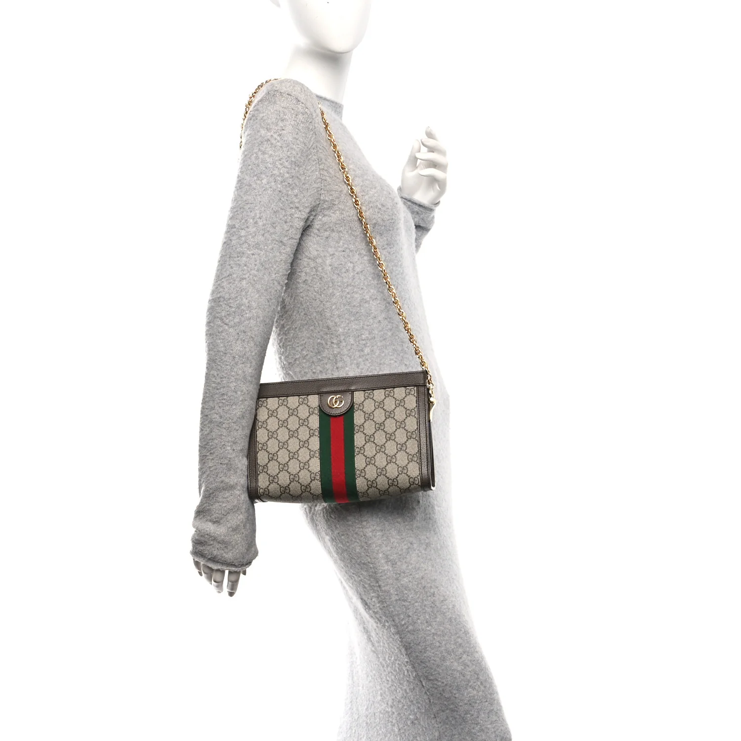 GG Supreme Monogram Web Small Ophidia Chain Shoulder Bag Brown - Image 2