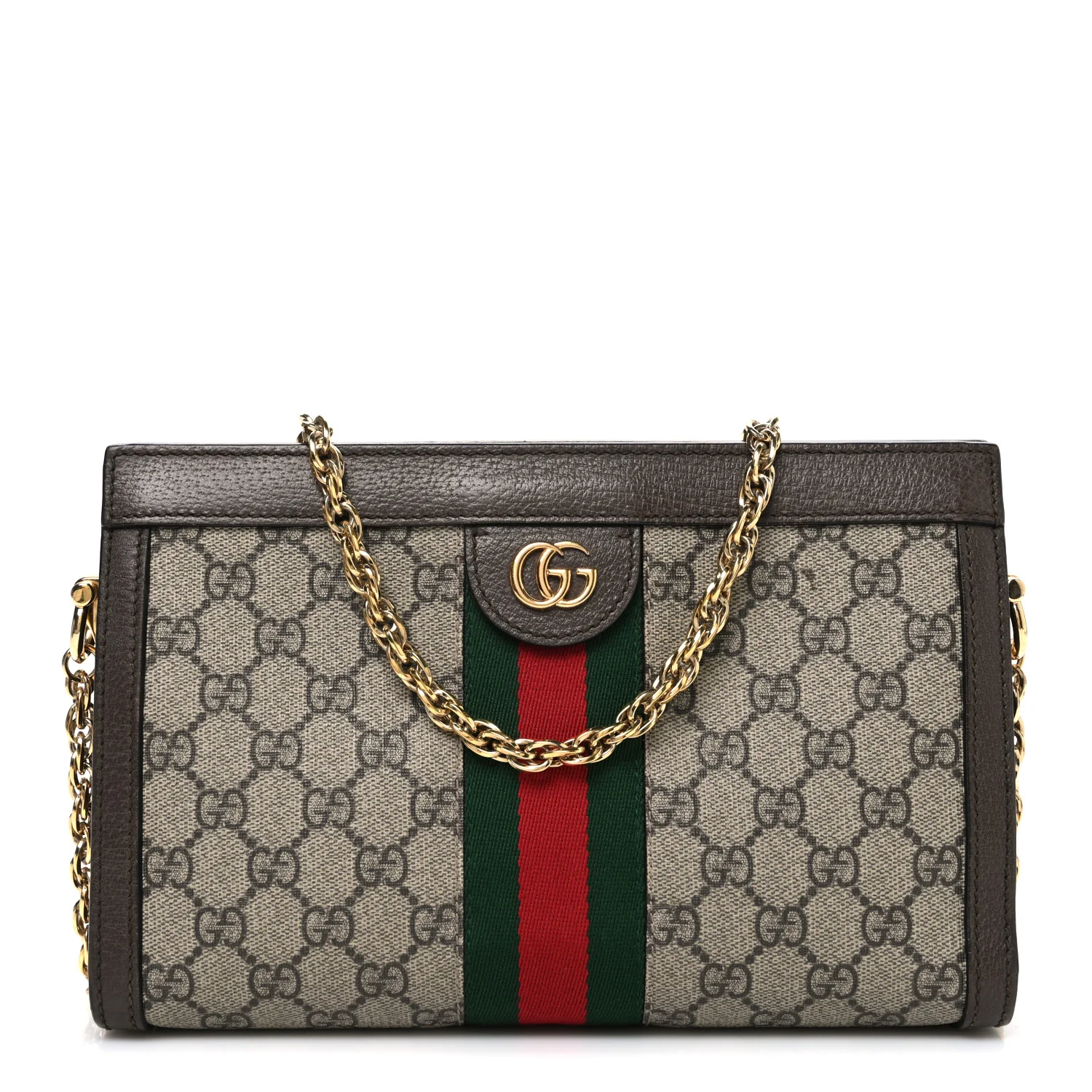 GG Supreme Monogram Web Small Ophidia Chain Shoulder Bag Brown
