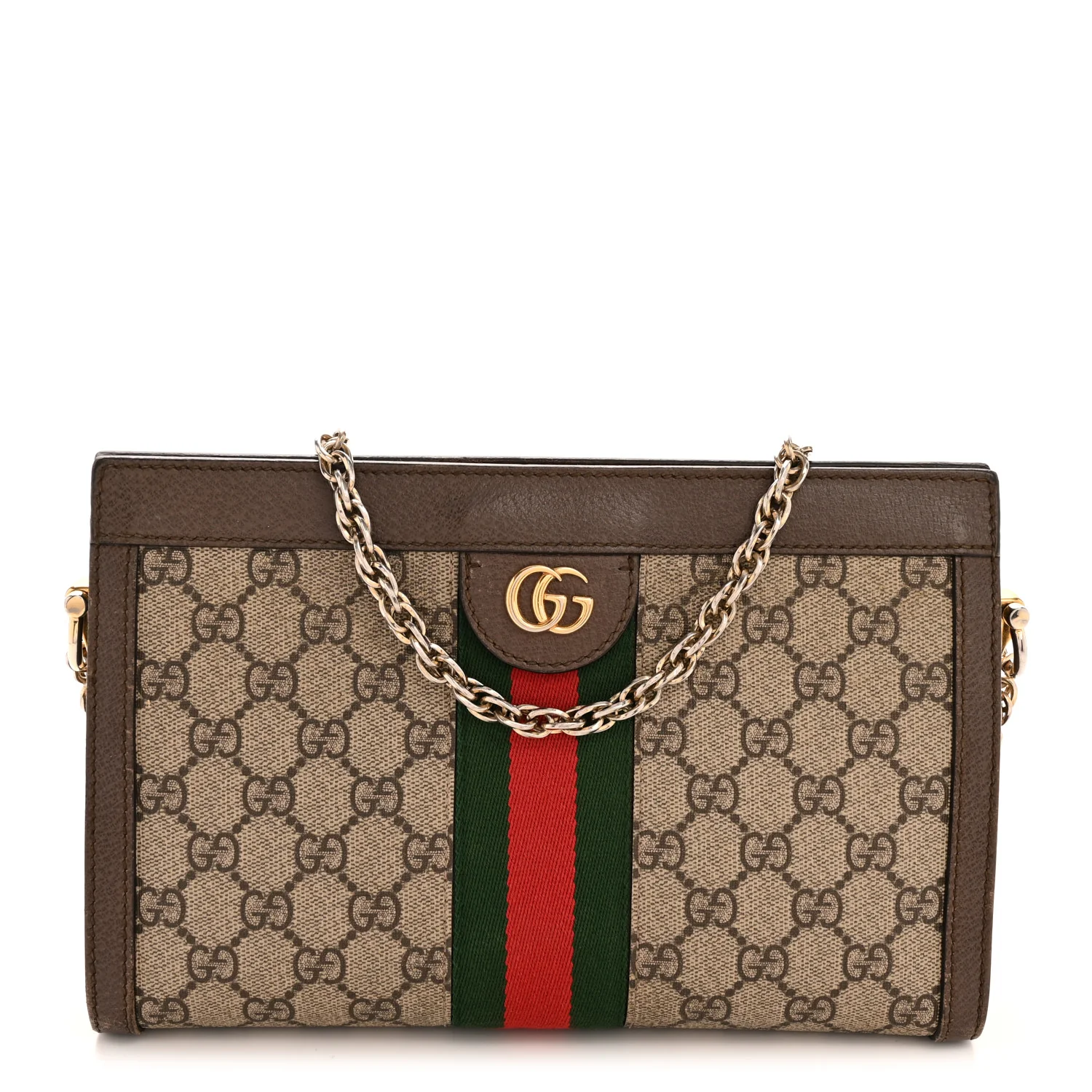 GG Supreme Monogram Web Small Ophidia Chain Shoulder Bag Brown