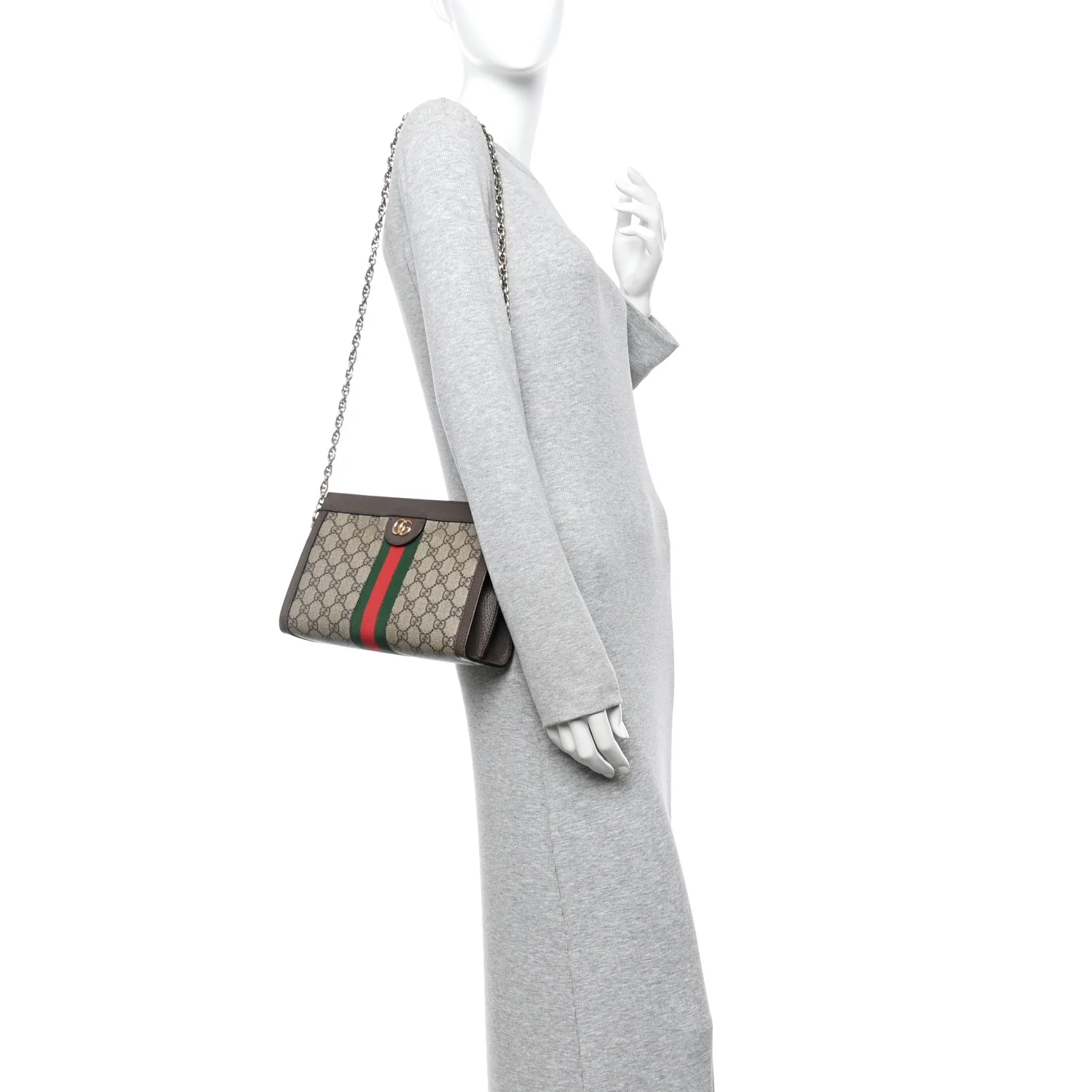 GG Supreme Monogram Web Small Ophidia Chain Shoulder Bag Brown - Image 2