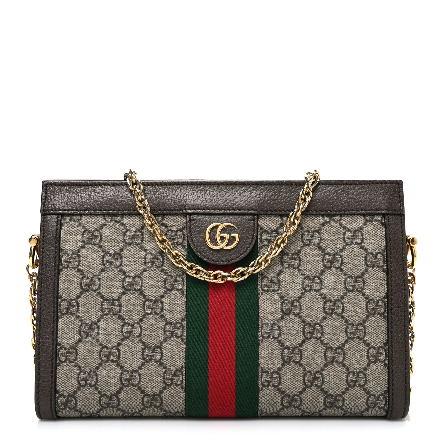 GG Supreme Monogram Web Small Ophidia Chain Shoulder Bag Brown