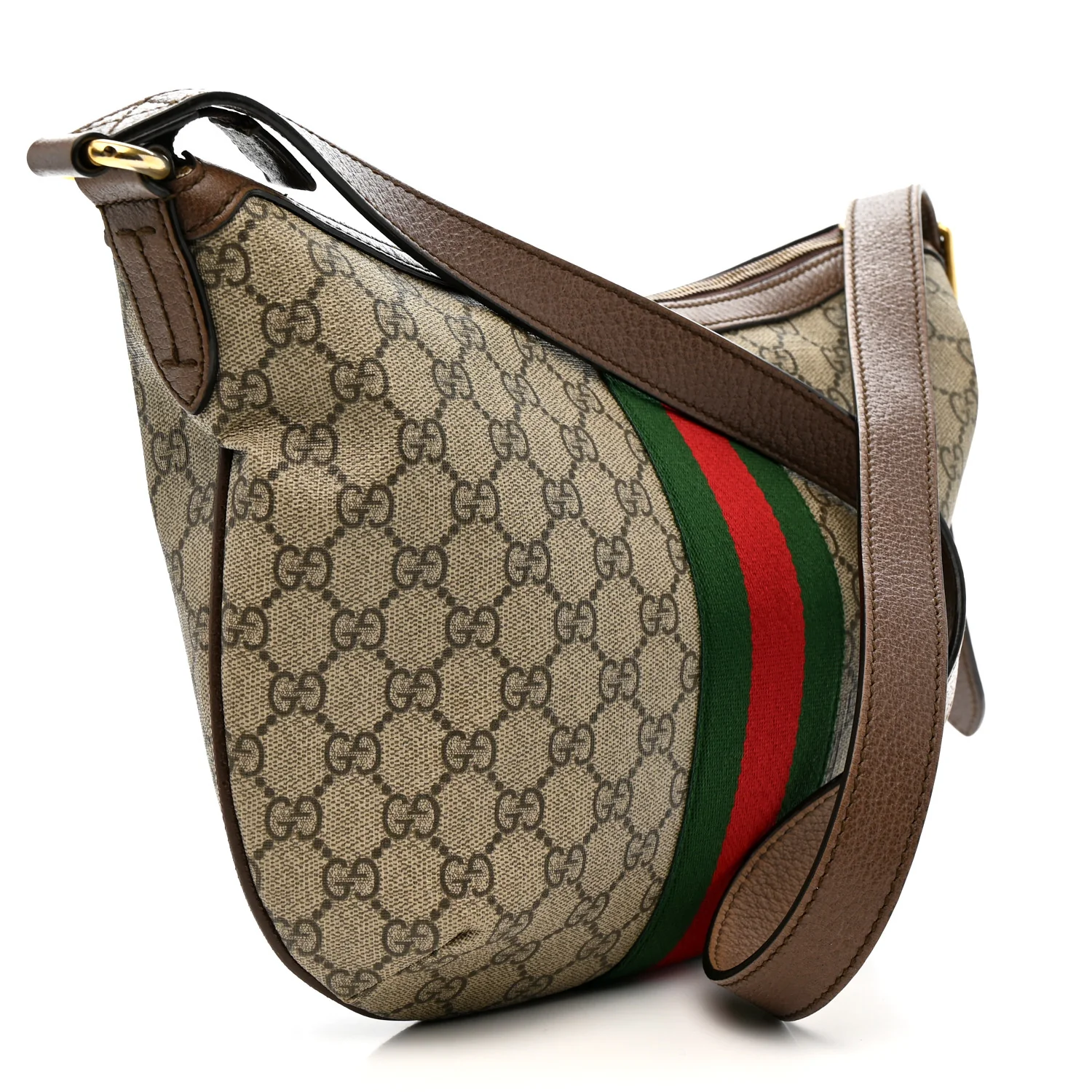 GG Supreme Monogram Web Small Ophidia Half Moon Hobo Brown - Image 3