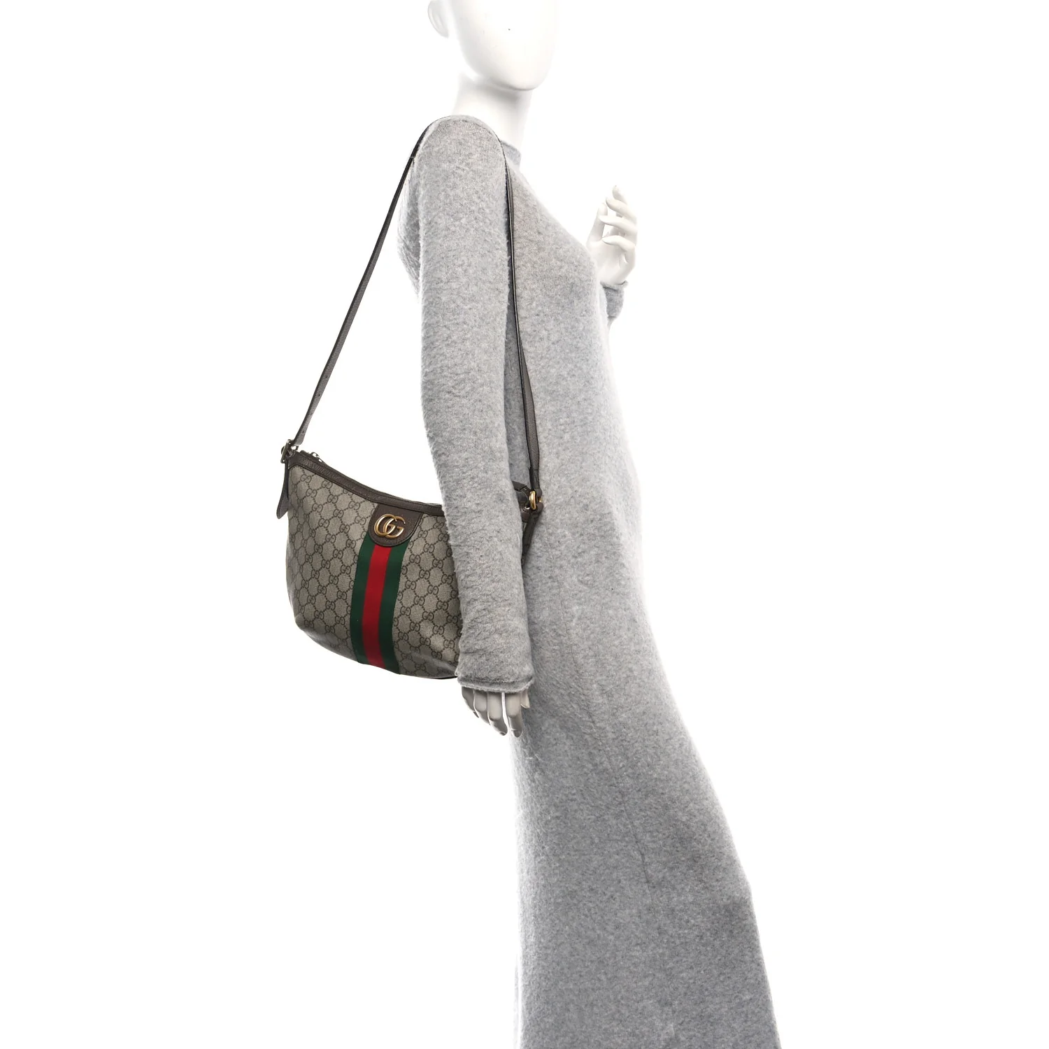 GG Supreme Monogram Web Small Ophidia Half Moon Hobo Brown - Image 2