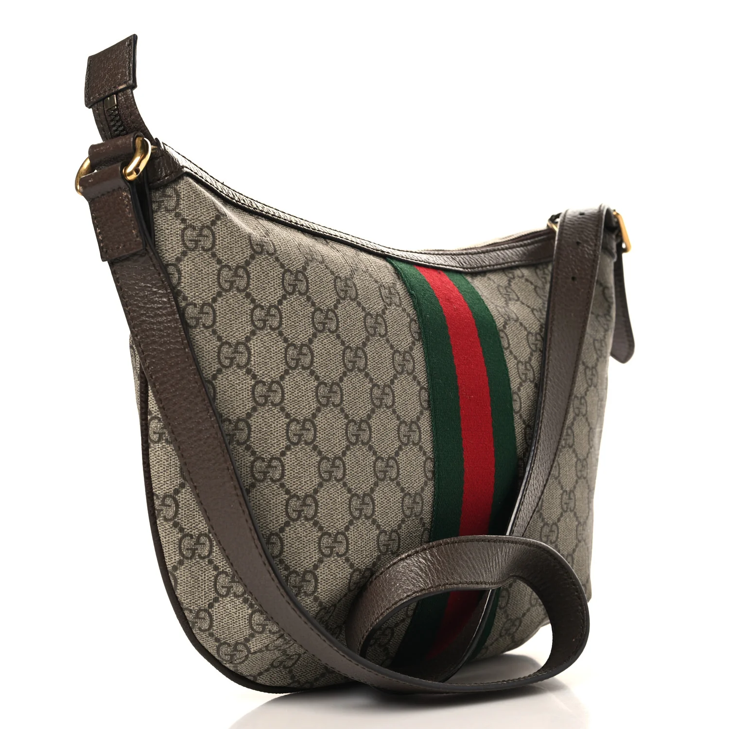 GG Supreme Monogram Web Small Ophidia Half Moon Hobo Brown - Image 3