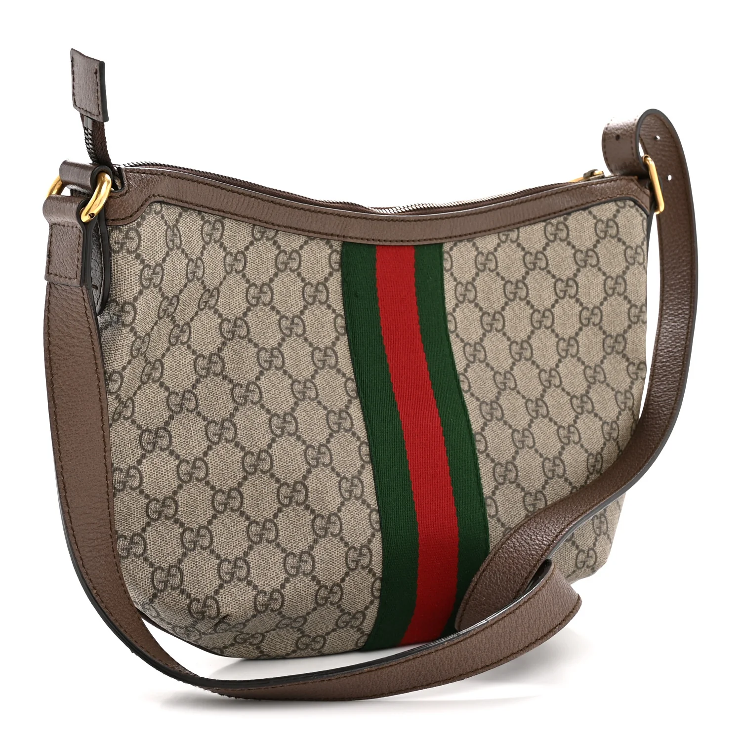 GG Supreme Monogram Web Small Ophidia Half Moon Hobo Brown - Image 3