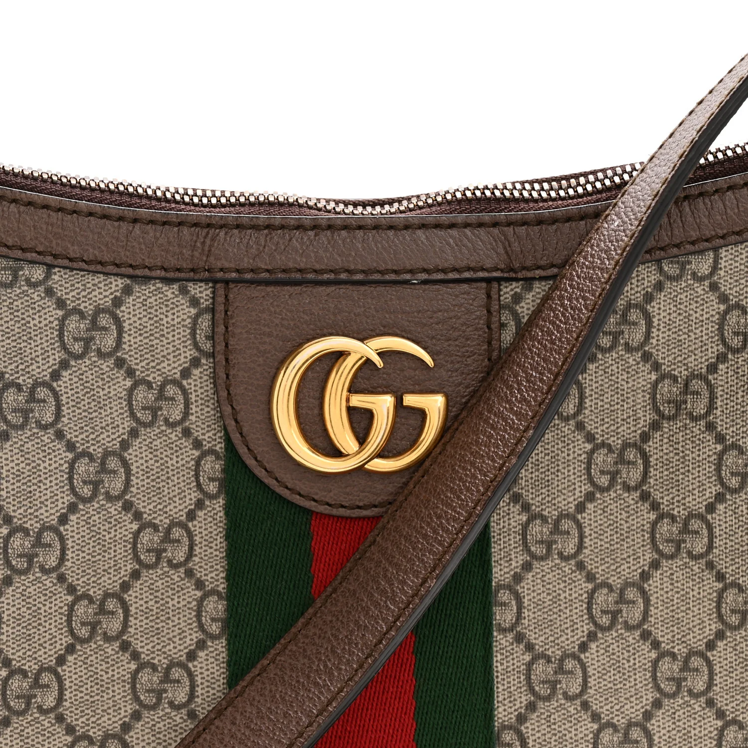 GG Supreme Monogram Web Small Ophidia Half Moon Hobo Brown - Image 8