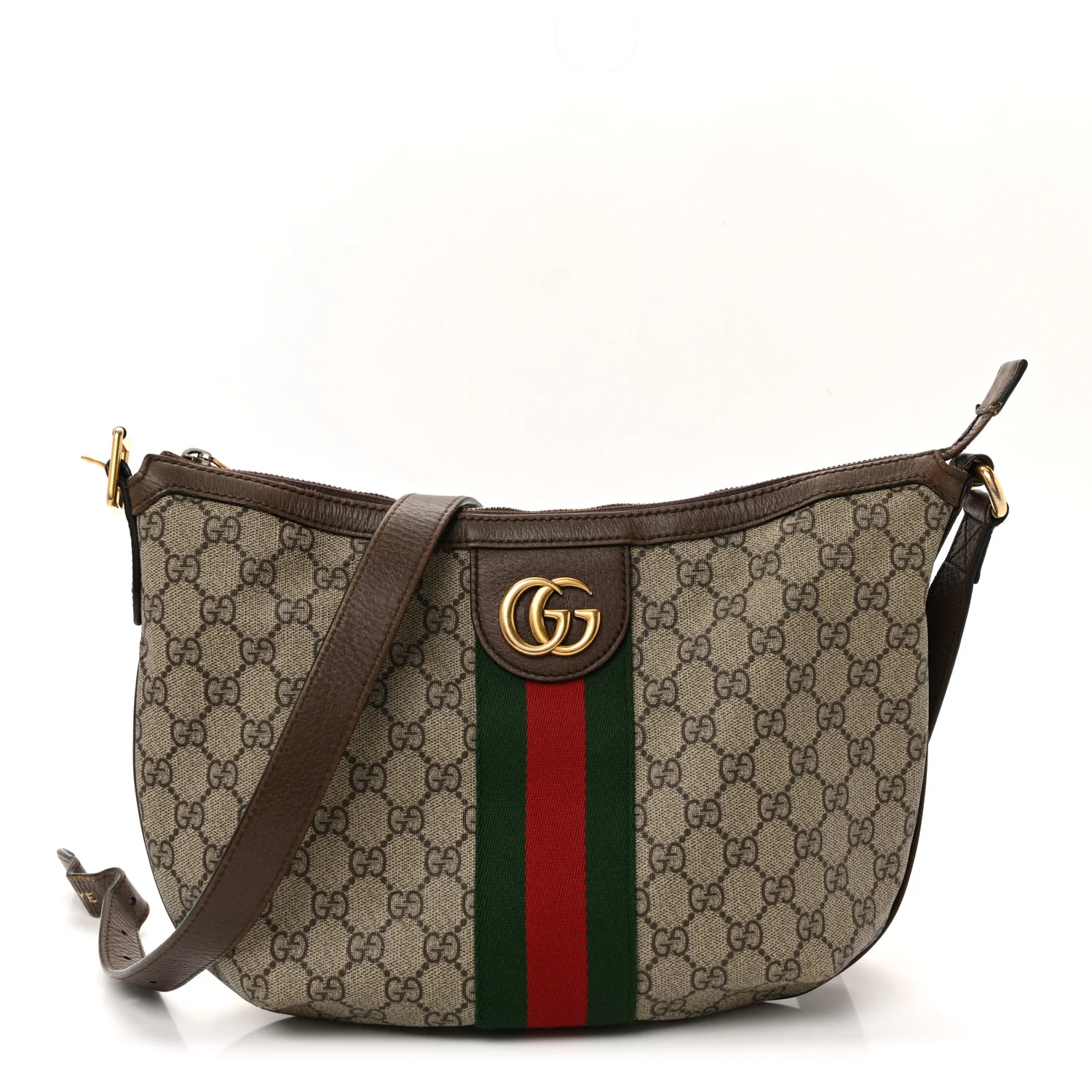 GG Supreme Monogram Web Small Ophidia Half Moon Hobo Brown