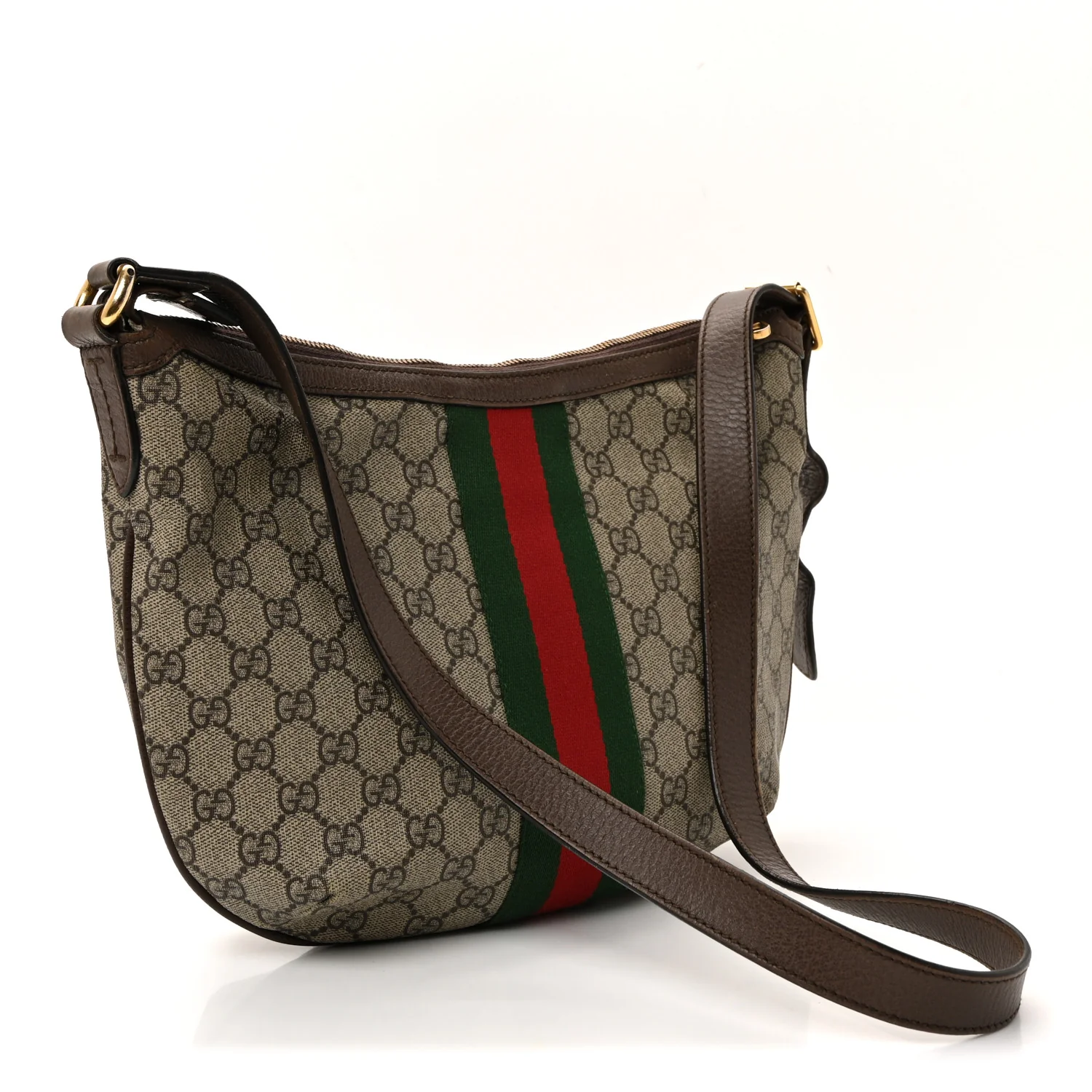 GG Supreme Monogram Web Small Ophidia Half Moon Hobo Brown - Image 5